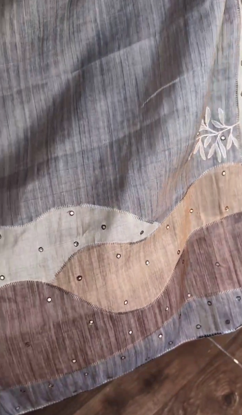 Elegant Tissue Silk Saree with Kantha & Mirror Work