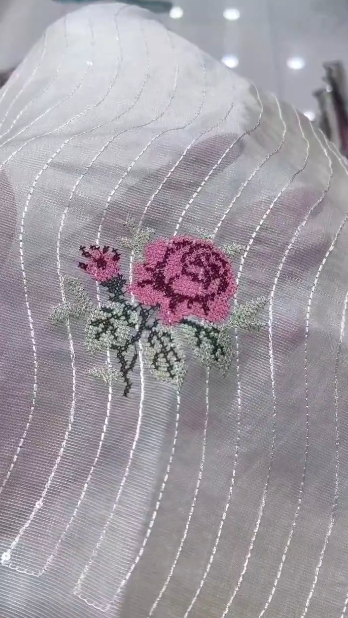 Elegant Tissue Silk Saree with Embroidered Thread Work & Striped Digital Print Blouse