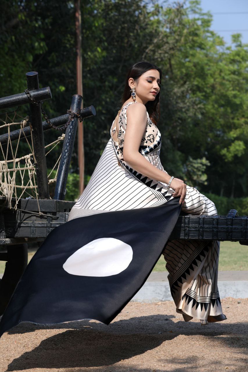 Japan Satin Digital Print Saree with Bangalory Satin Blouse