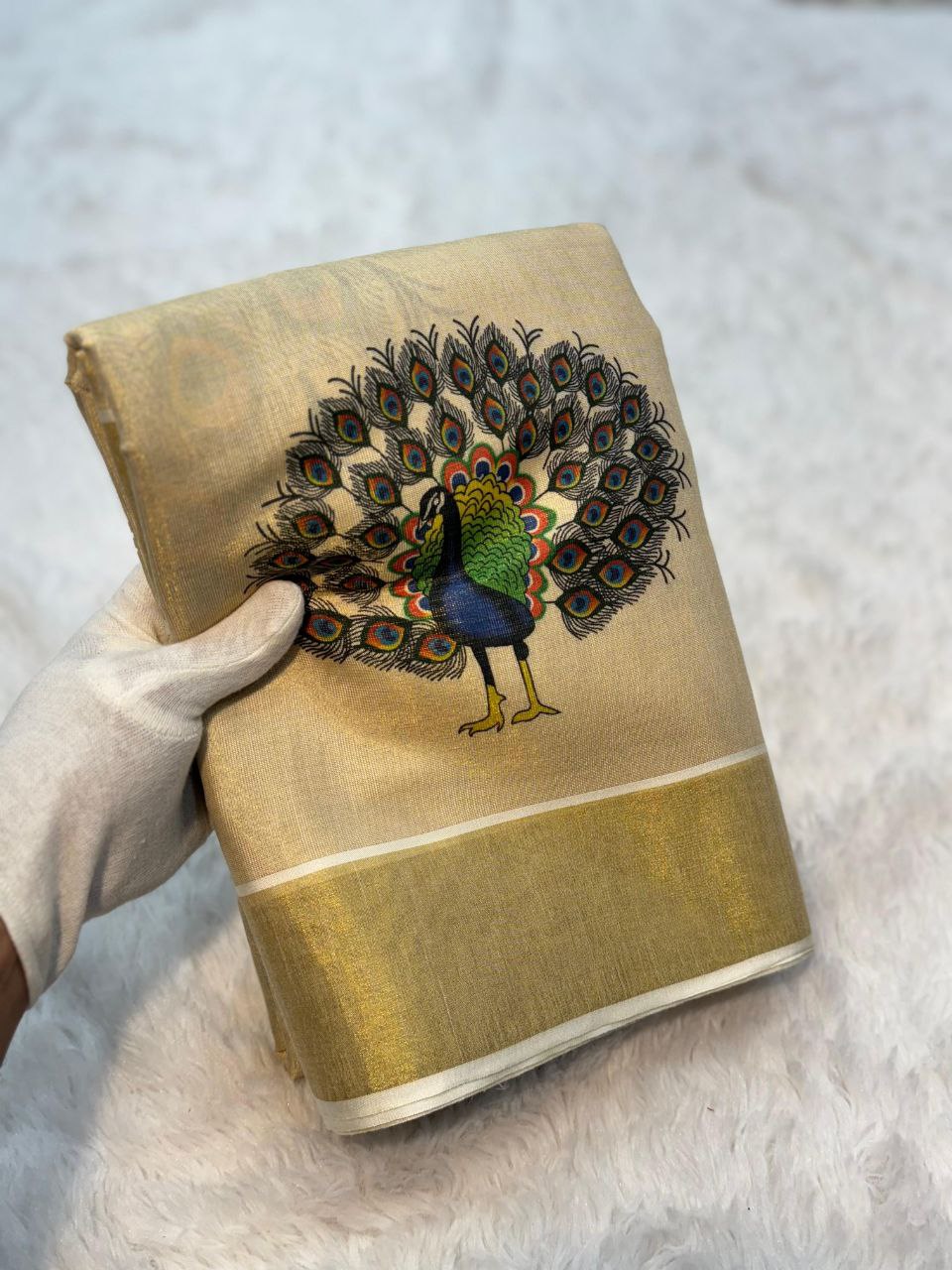 Zari & Thread Work Soft Gold Banarasi Tissue Silk Saree with Blouse