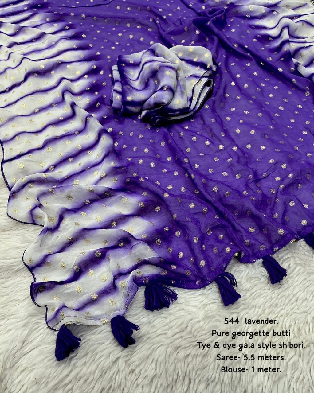 Premium Pure Viscose Georgette Butti Work Tye & Dye Shibori Saree with Blouse