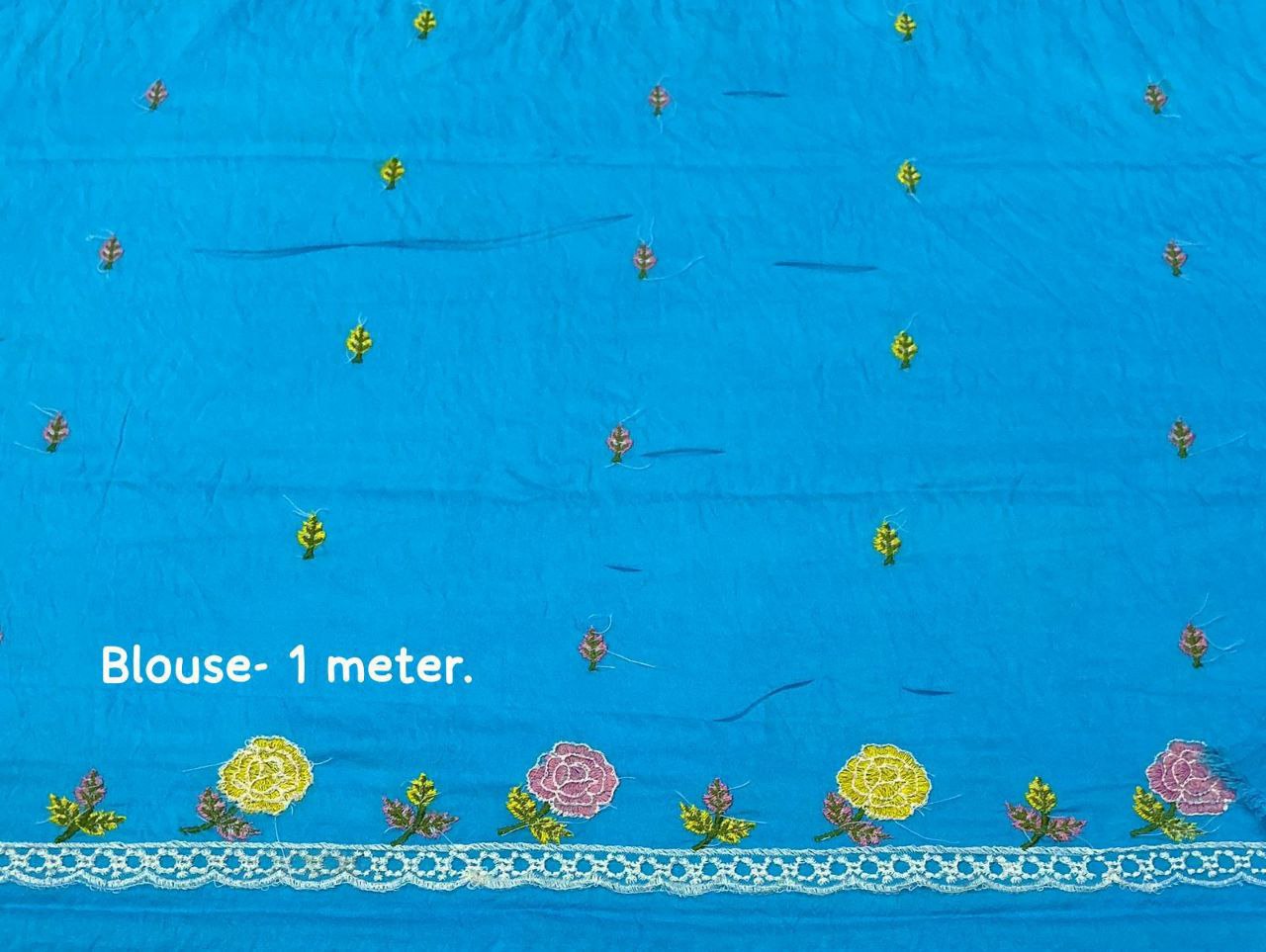 Embroidery Butta Work Dual Color Muslin Cotton Saree with Blouse Piece