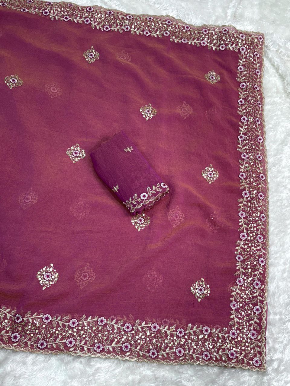 Designer Zari & Sequin Embroidery Work Tissue Sonic Crush Saree with Blouse