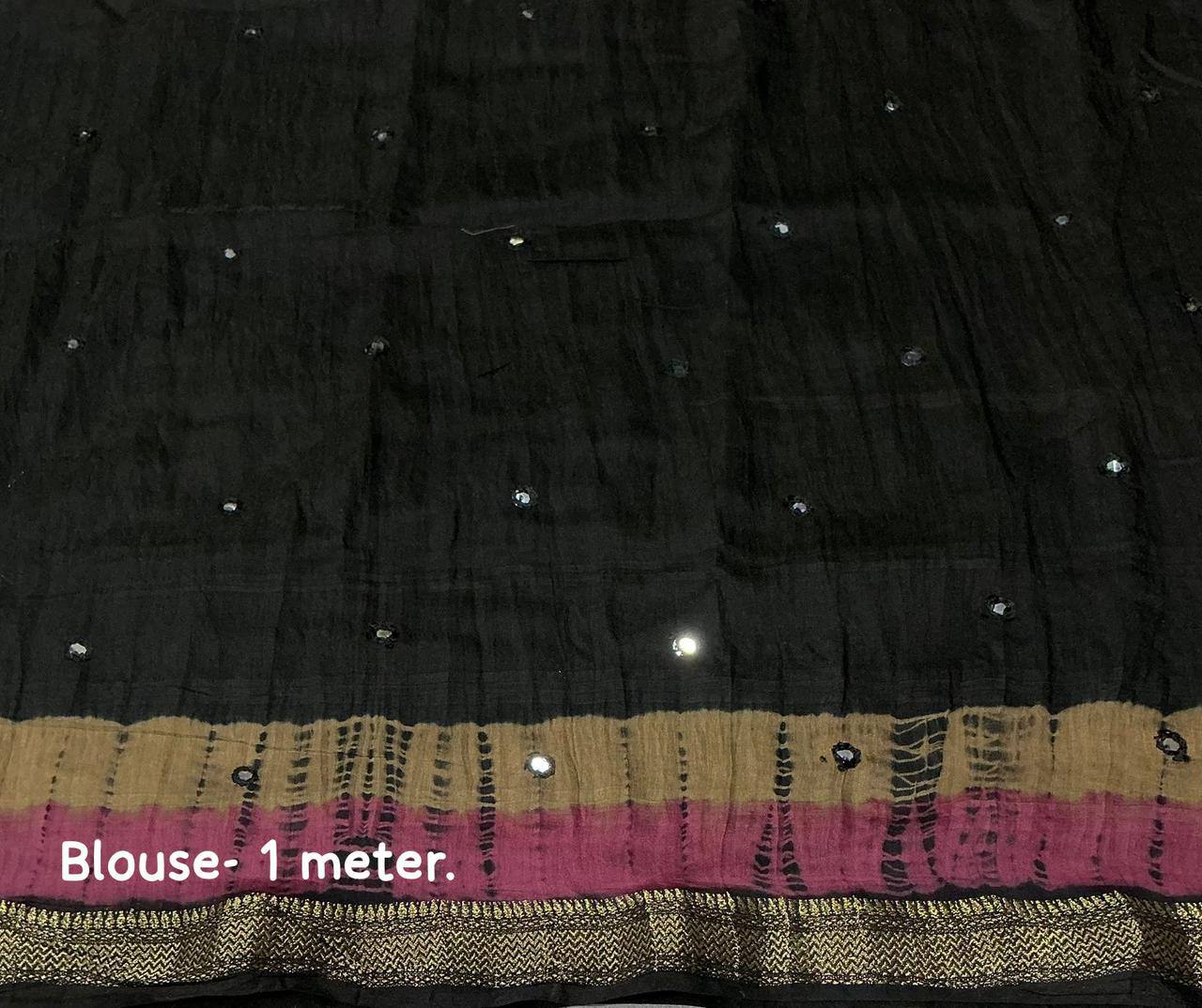 Premium Tie-Dye Bandhani Shibori Zari Woven Border Pure Chanderi Cotton Saree with Aari Mirror Work Blouse