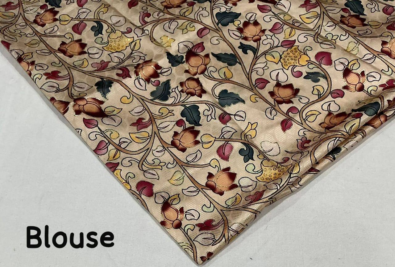 Shimmer Georgette Siroski Stone Work Saree with Kalamkari Printed Blouse