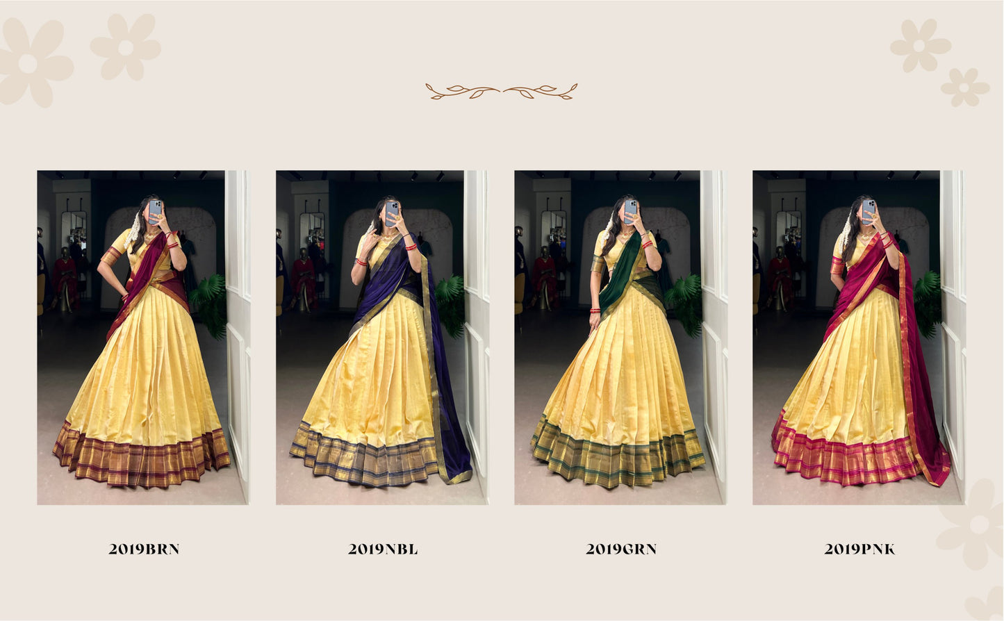 Golden Zari Kanchipuram Half Saree Look Lehenga Choli Set