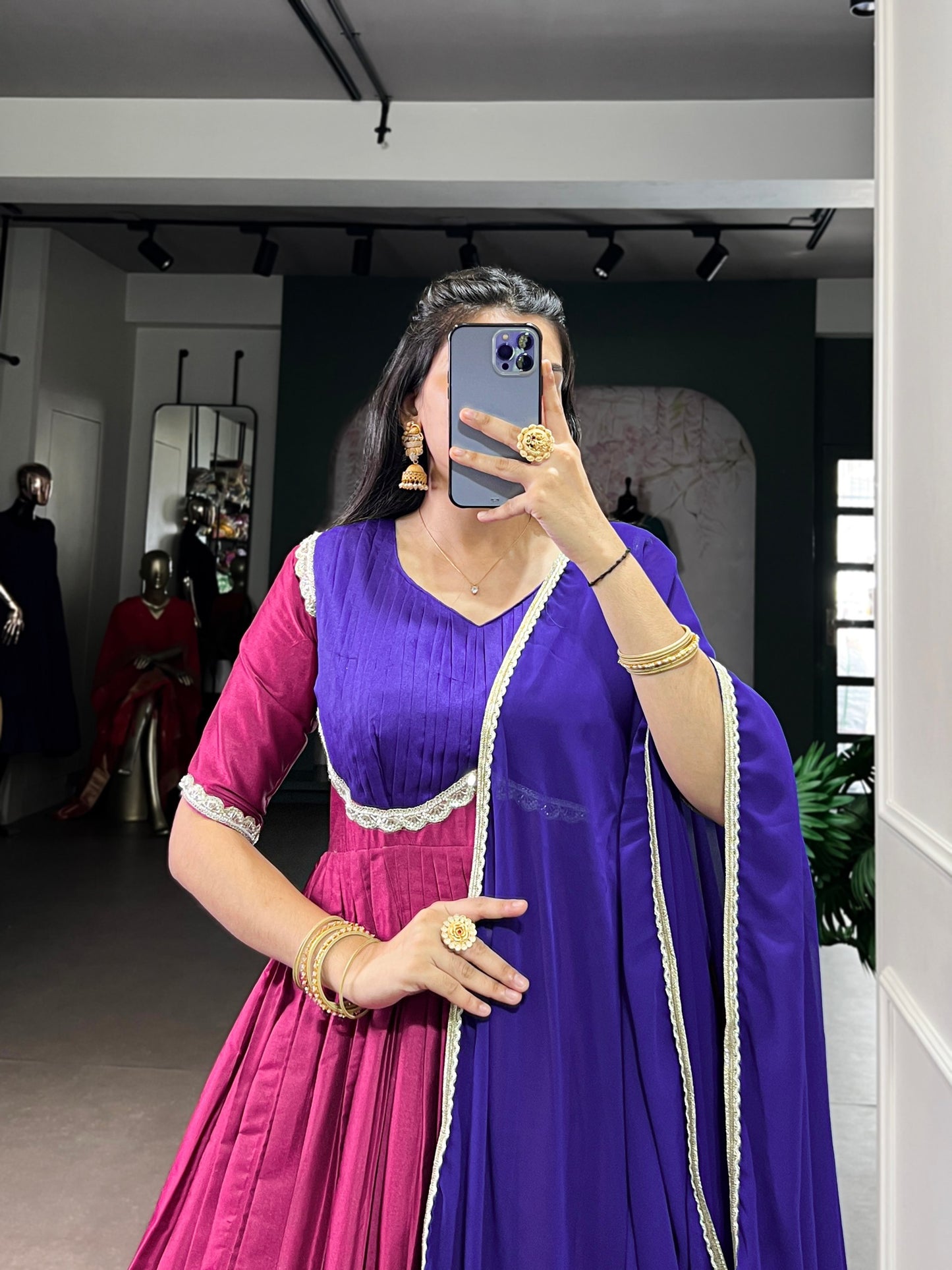 Zari Weaving Aura Silk Gown with Georgette Dupatta