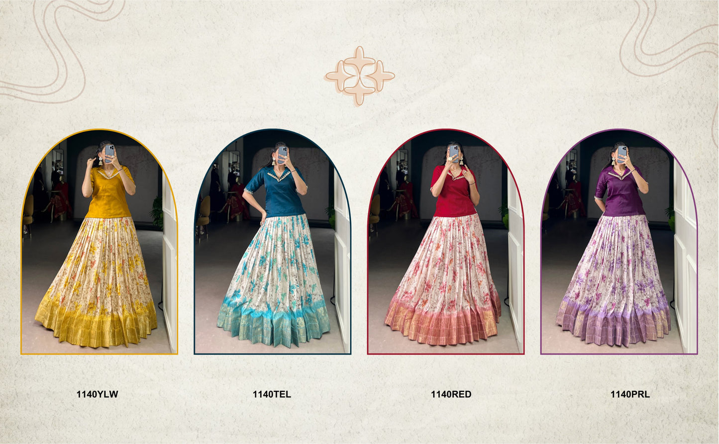 🌷Elegant Floral Dola Chex Zari Weaving Work Co-ord Set Lehenga Choli Set