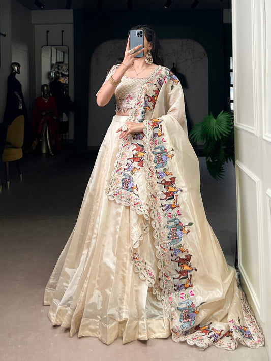 Off White Raspberry Dupion Silk Lehenga Choli Set