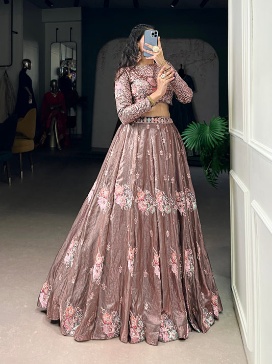 Luxury Fendi Silk Sequins Embroidered Co-ord Set Lehenga Choli Set