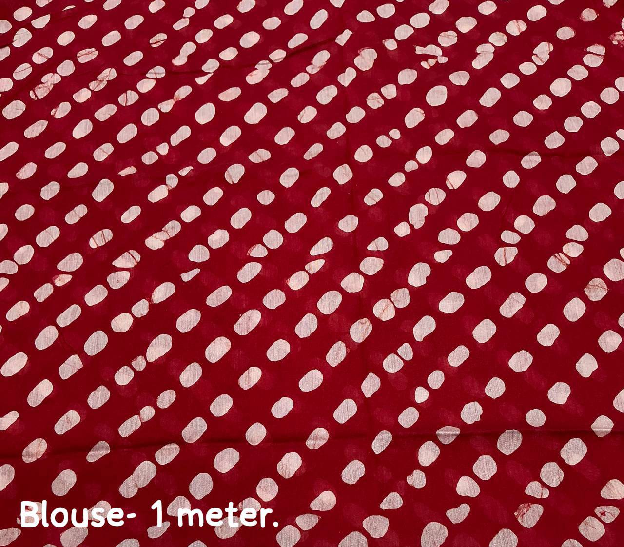 Handblock Polka Dot Batik Printed Pure Chanderi Cotton Saree With Blouse