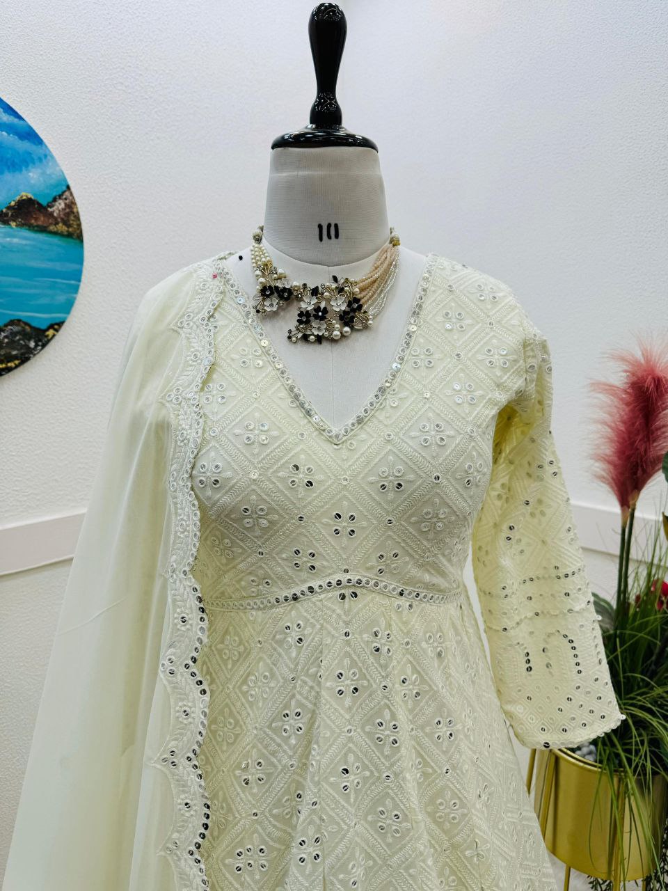 New Designer Party Wear Fox Georgette Gown Pant & Dupatta Set