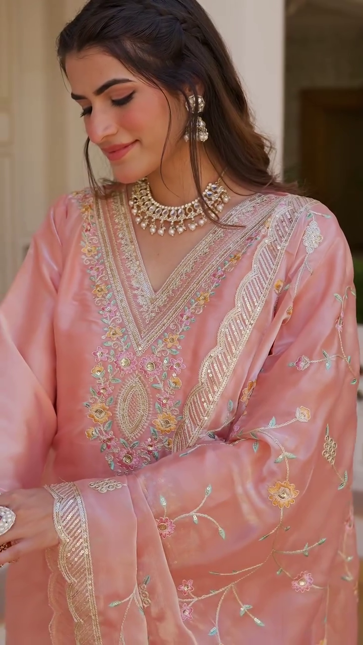 Heavy Sequence Embroidered Work Premium Jimmy Choo Silk Kurta Suit Set