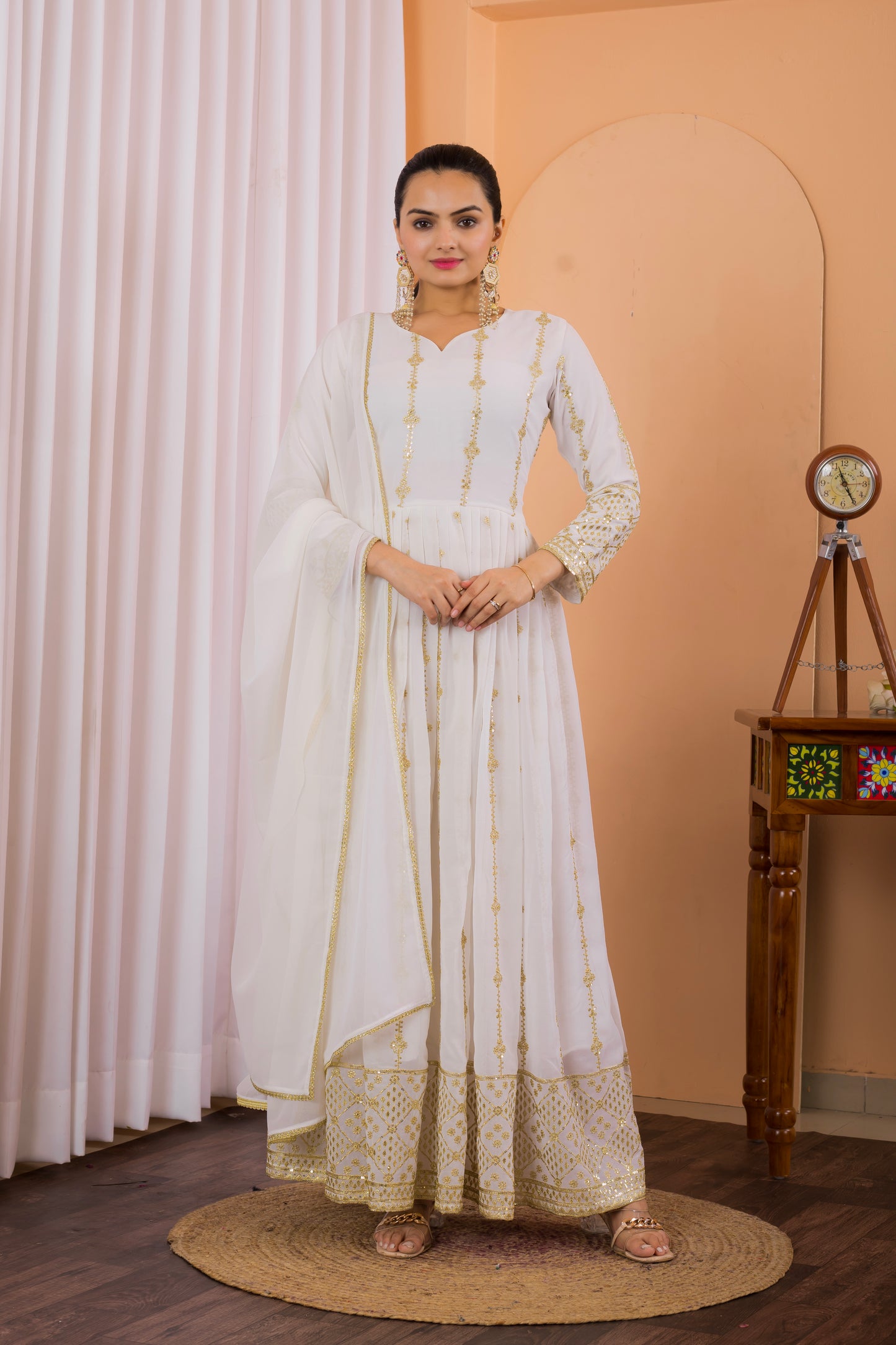 Festival Special White Gown & Dupatta Set