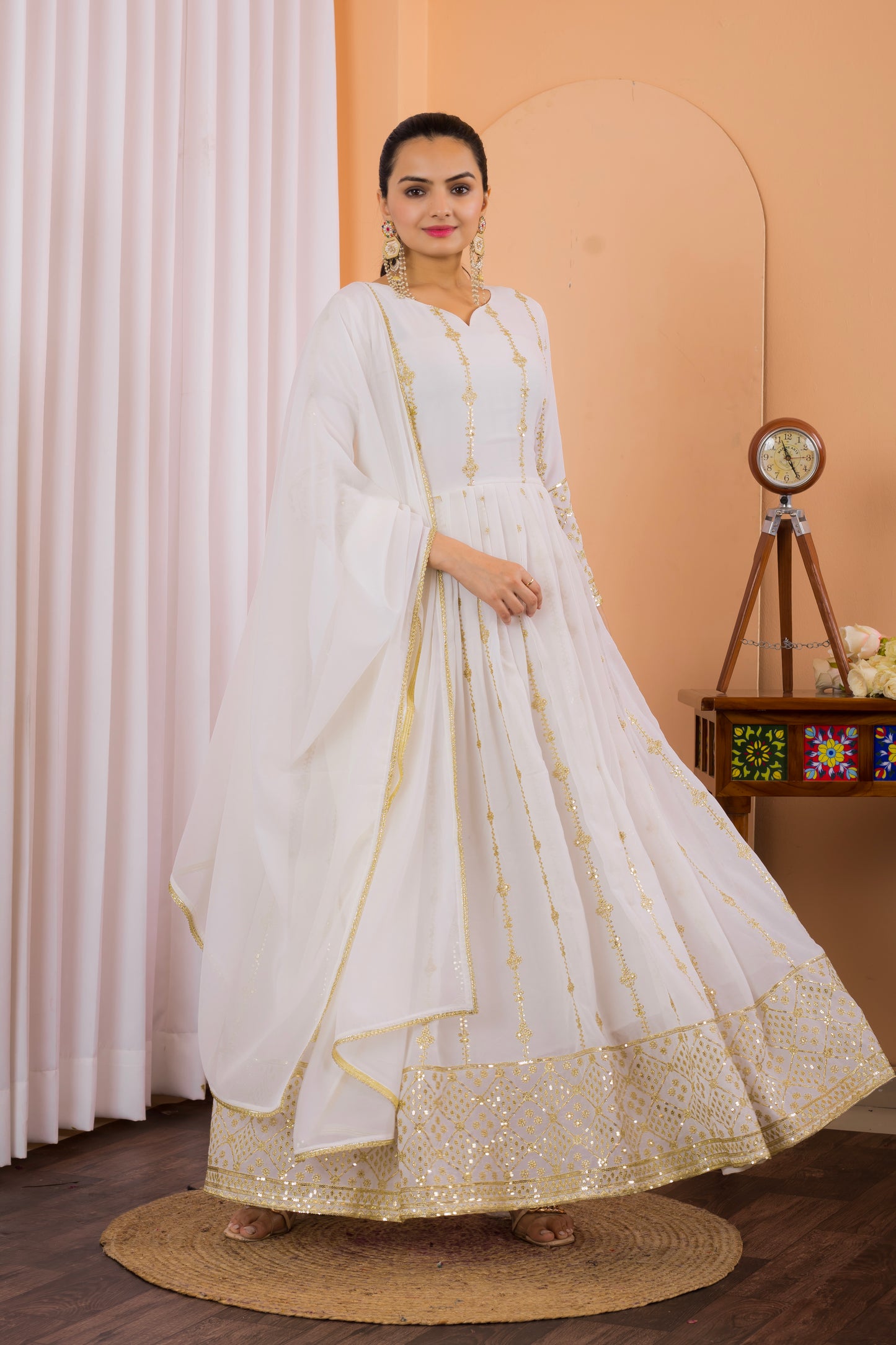 Festival Special White Gown & Dupatta Set