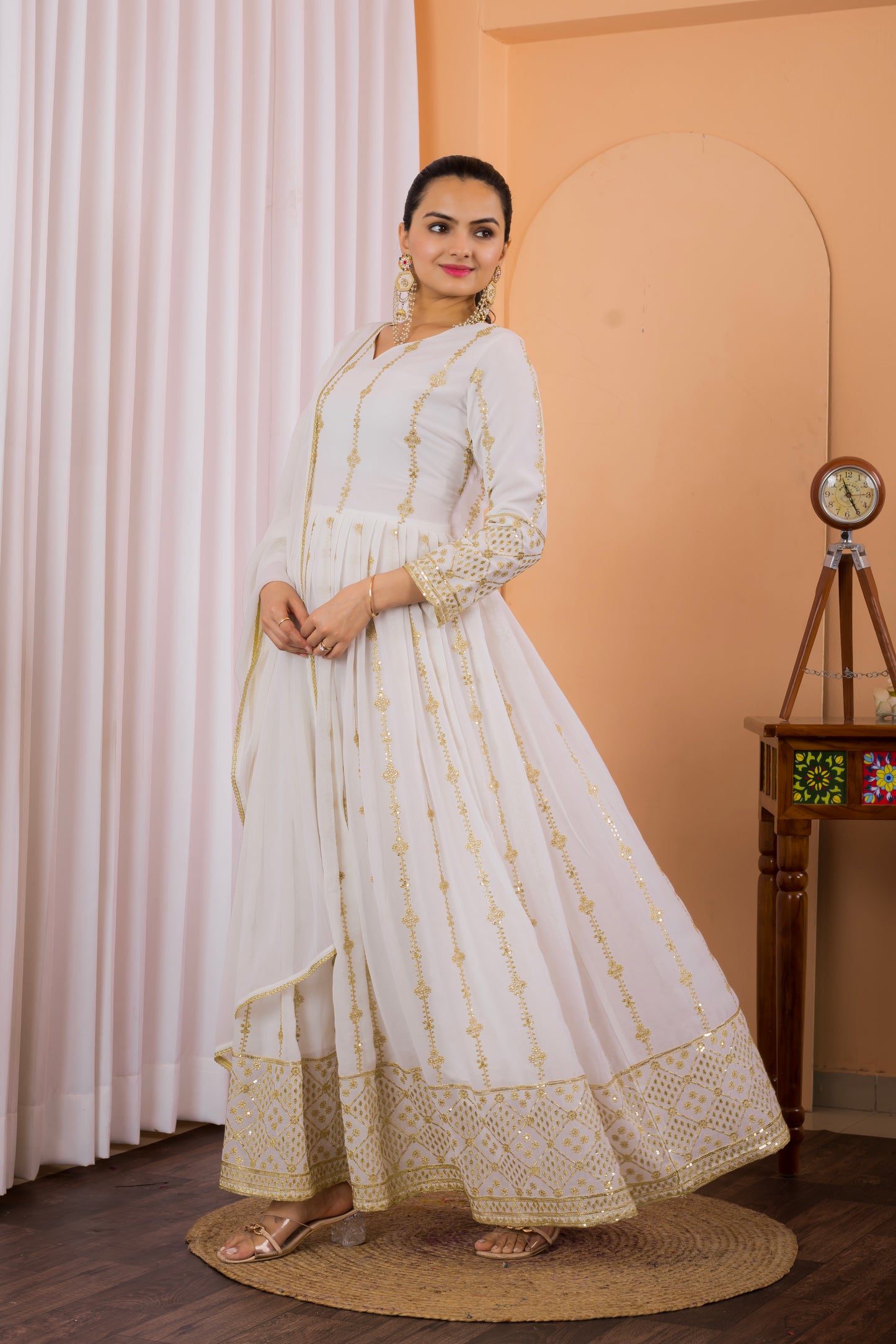 Festival Special White Gown & Dupatta Set