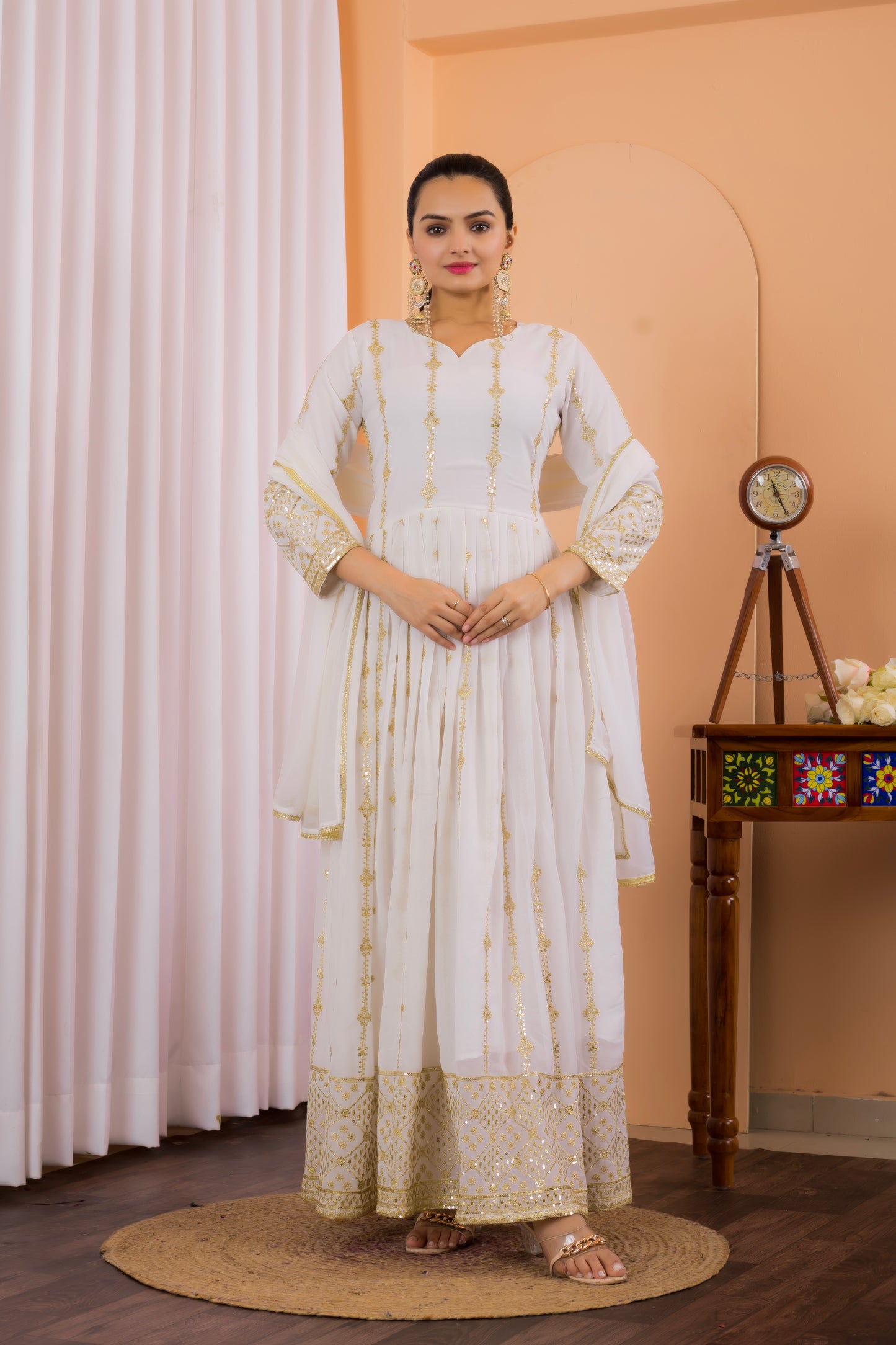 Festival Special White Gown & Dupatta Set