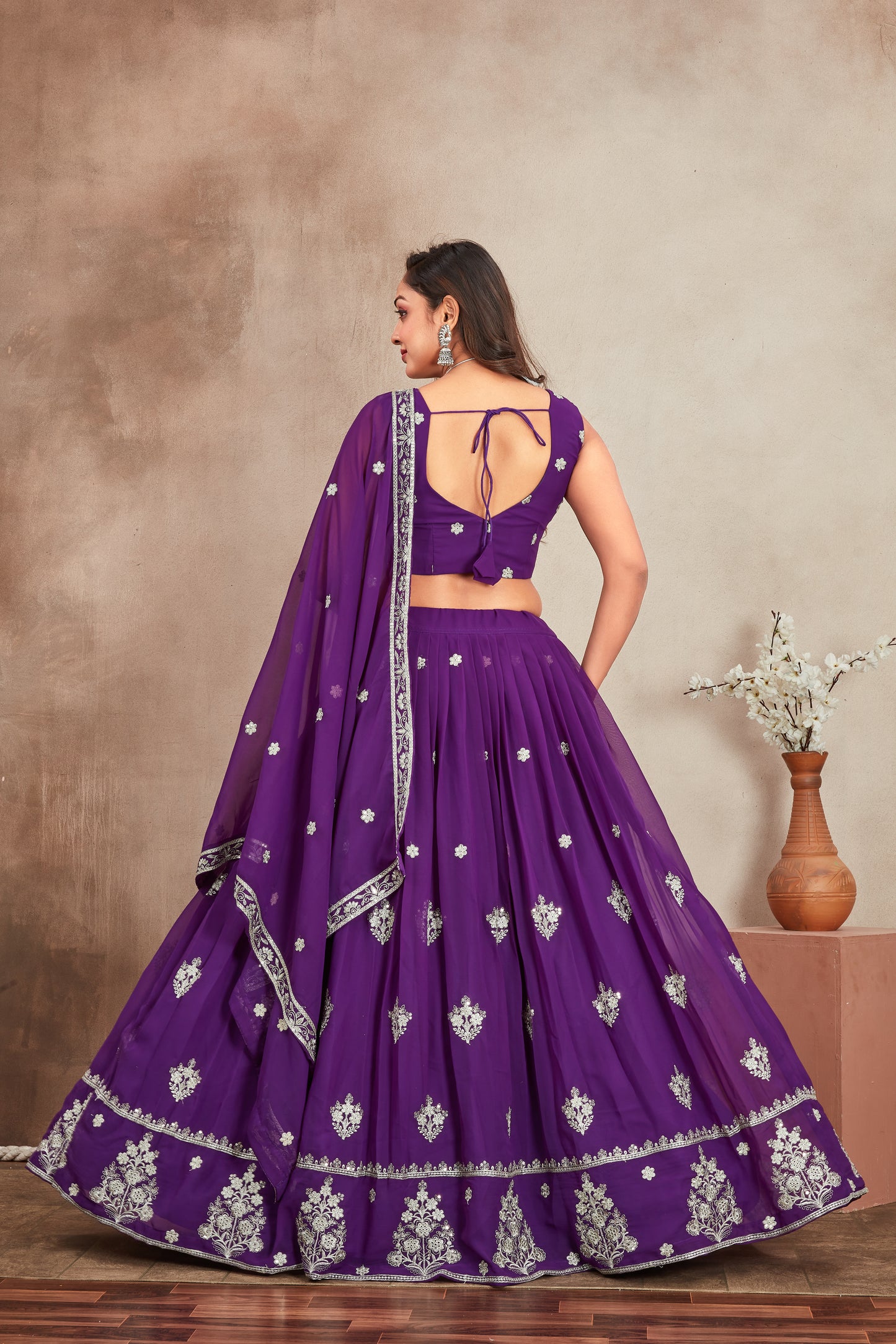 Purple Heavy Georgette Embroidered Lehenga Choli with Dupatta