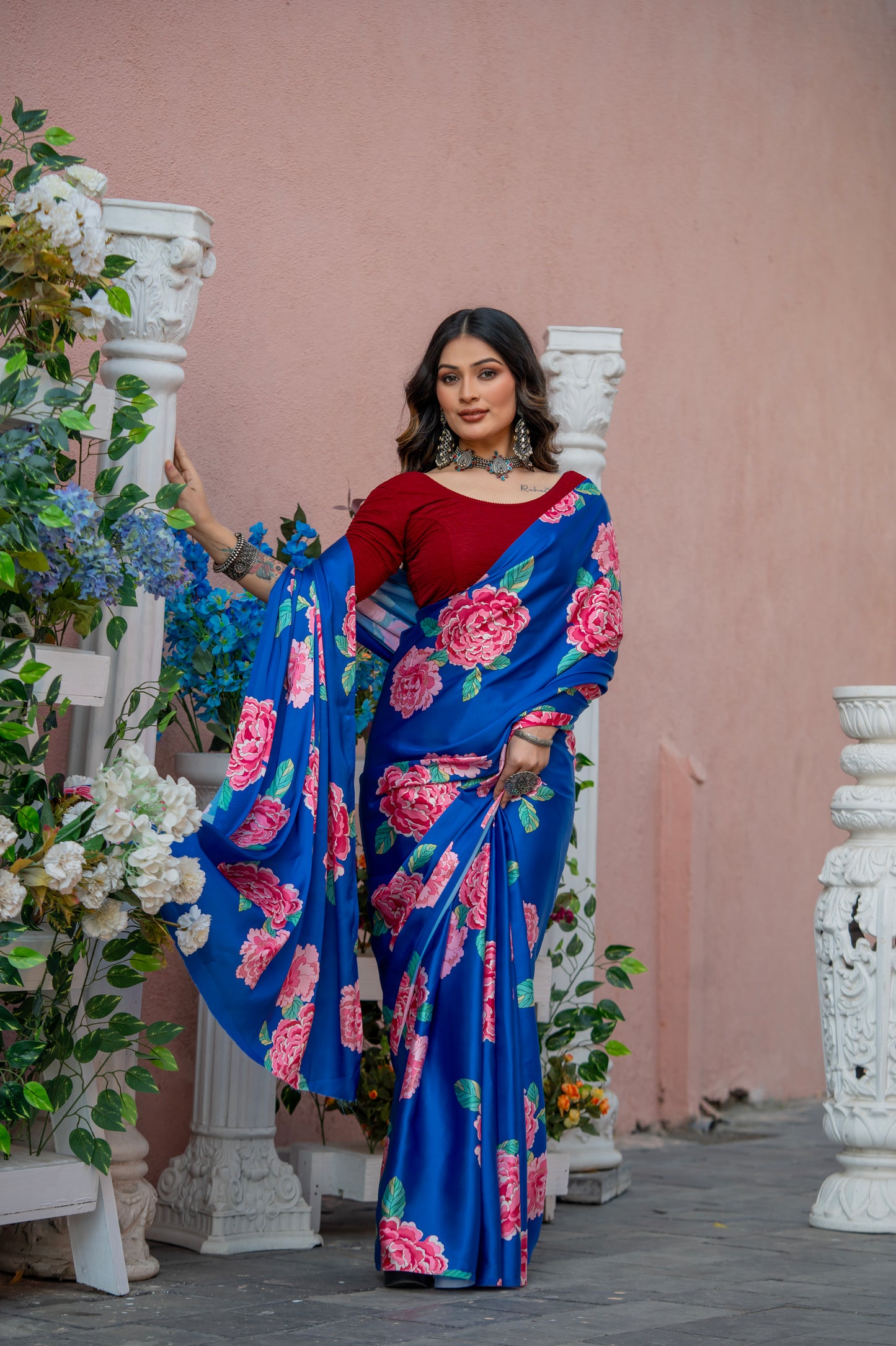 Digital Printed Japan Satin Saree with Blouse Piece