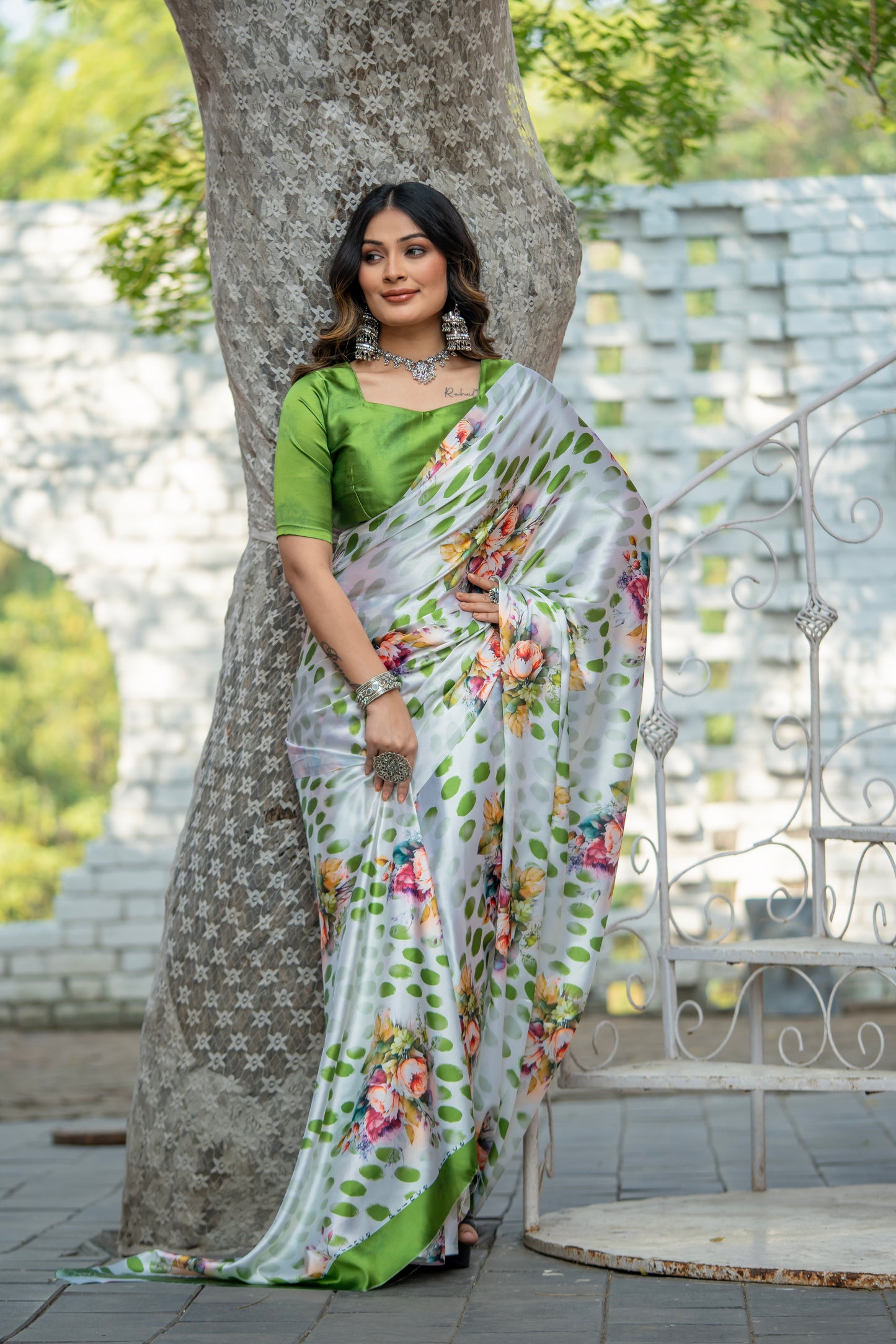 Premium Devsena Satin Saree with Digital Design