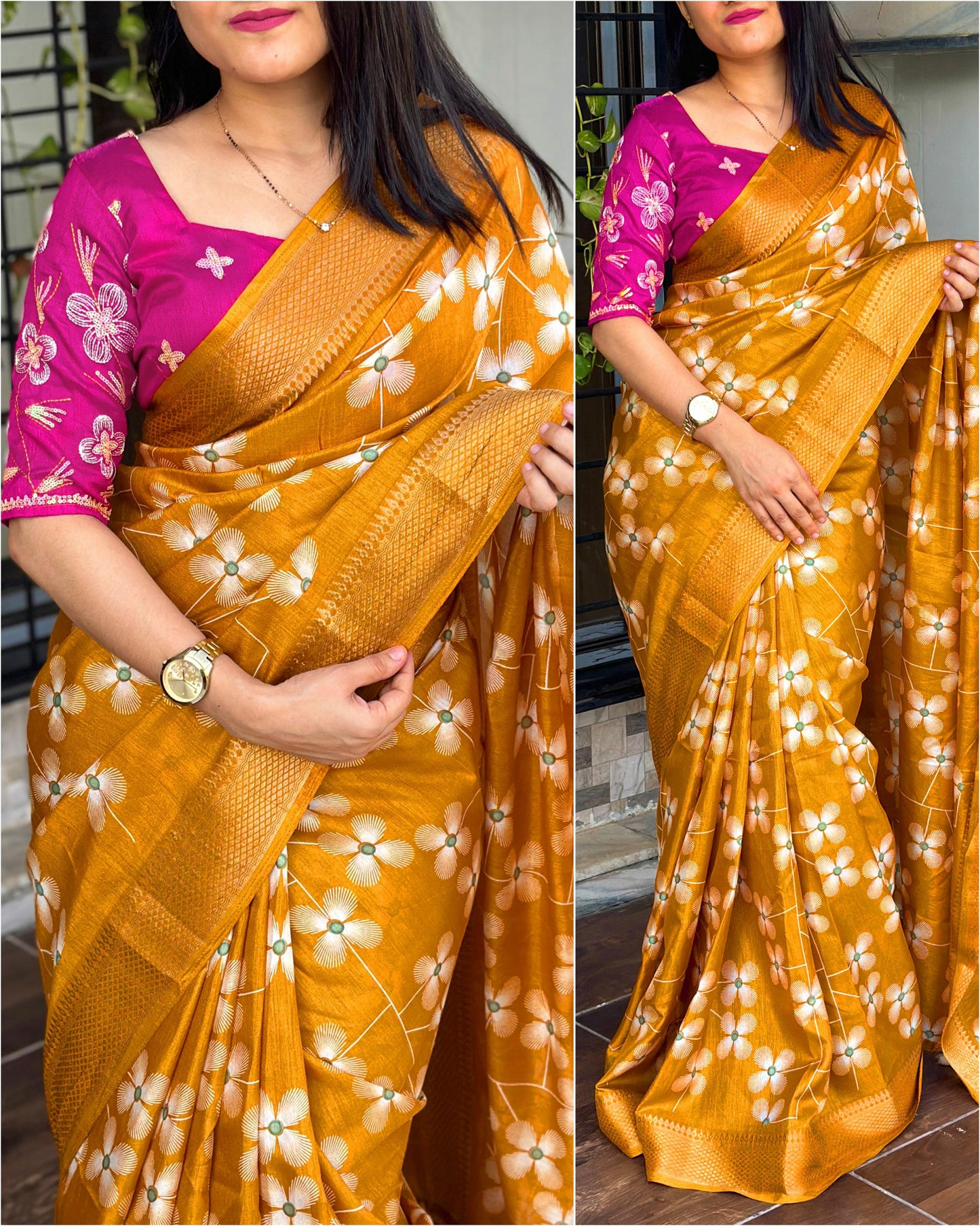 "Elegant Muslin Cotton Saree with Zari Jacquard Border & Sequined Mono Banglori Blouse"