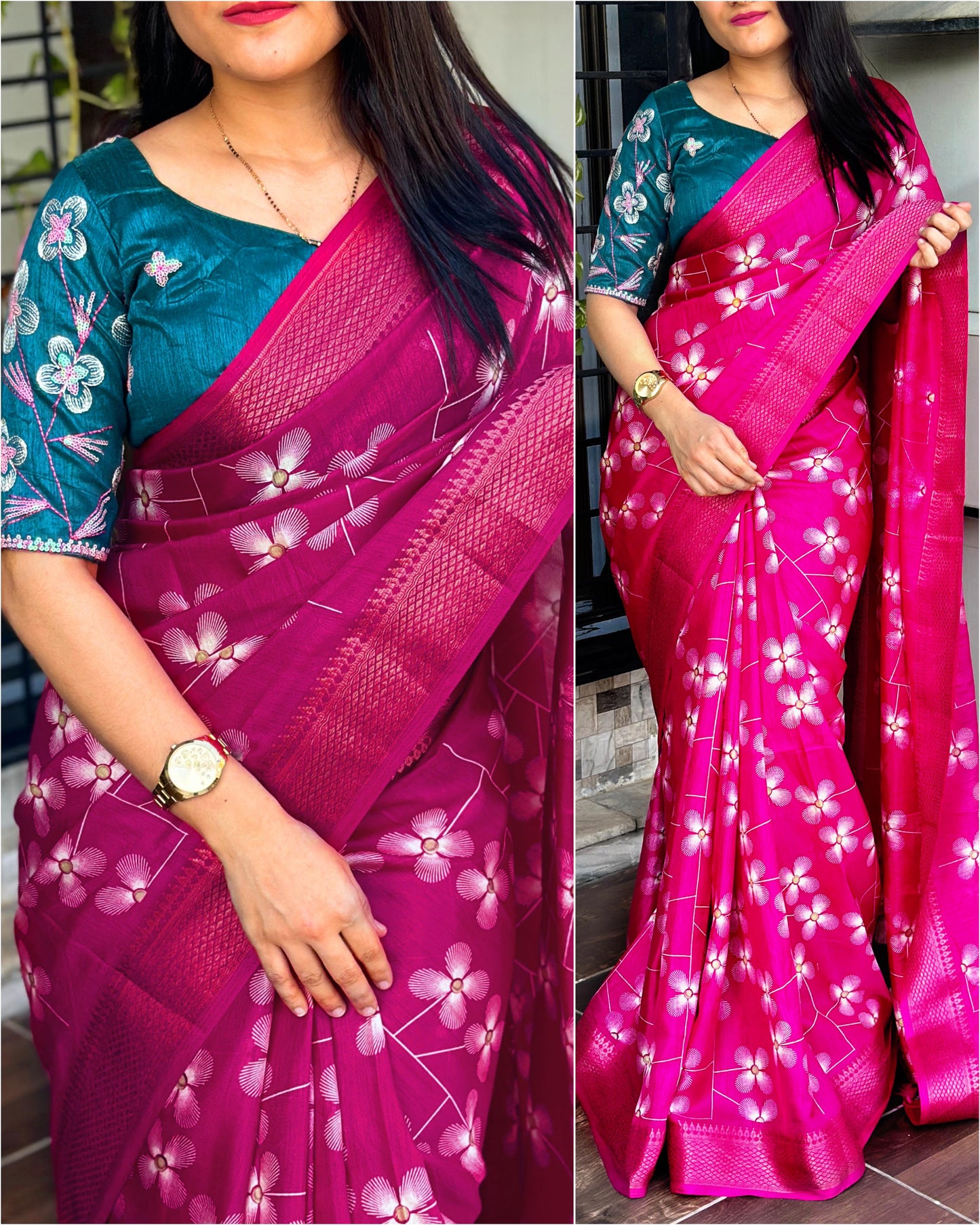 "Elegant Muslin Cotton Saree with Zari Jacquard Border & Sequined Mono Banglori Blouse"