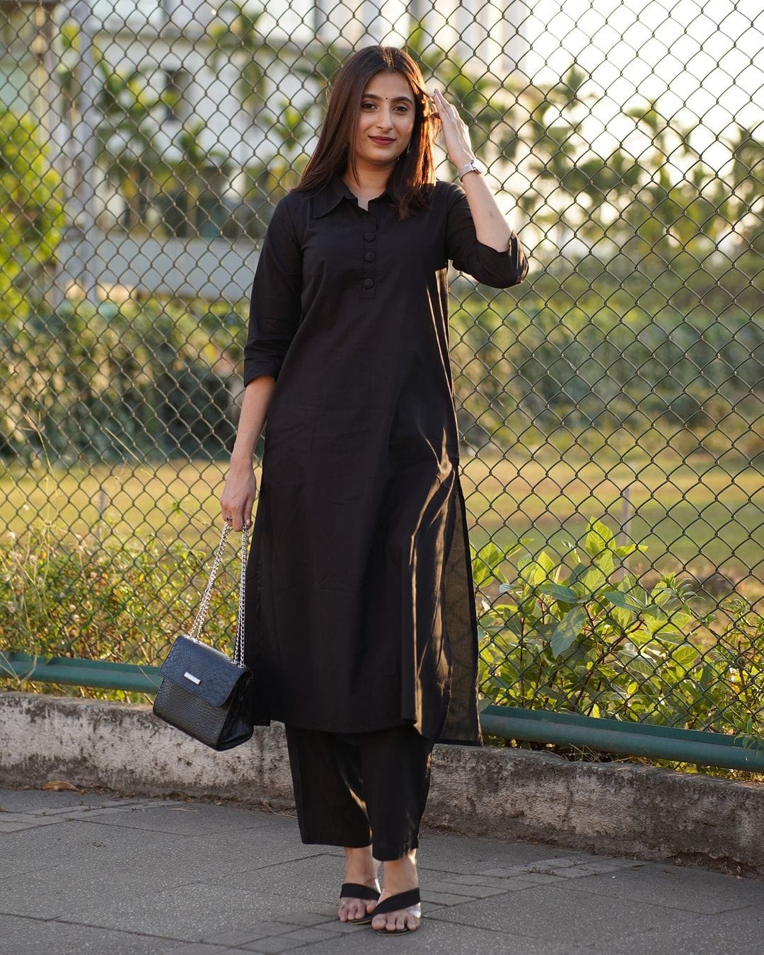 Elegant Black Sanganeri Block Print Flair Kurta Suit Set