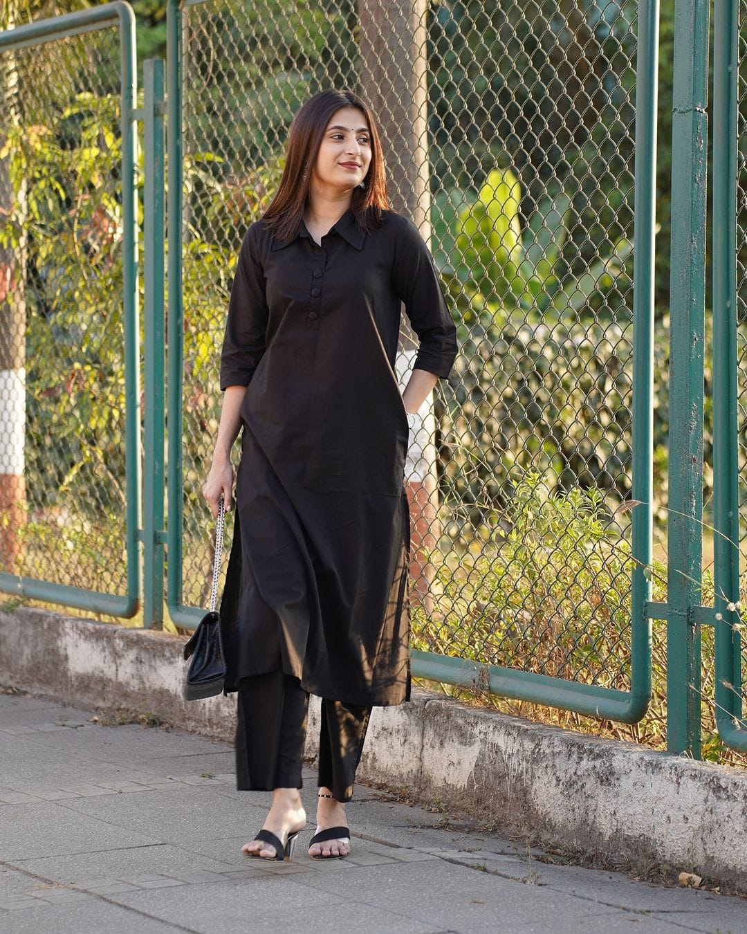 Elegant Black Sanganeri Block Print Flair Kurta Suit Set