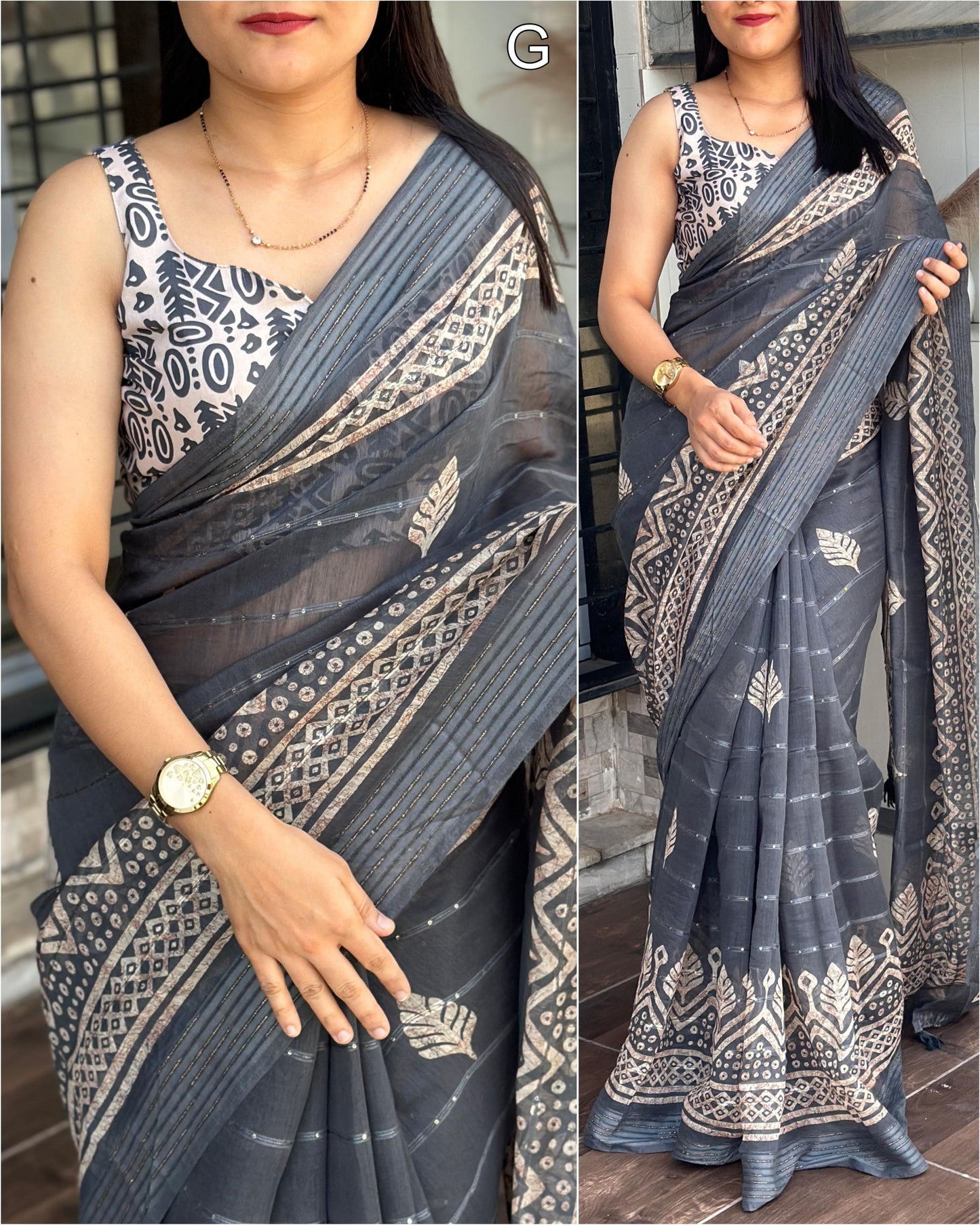 Batik Print and Zari Border Modal Cotton Saree with Blouse