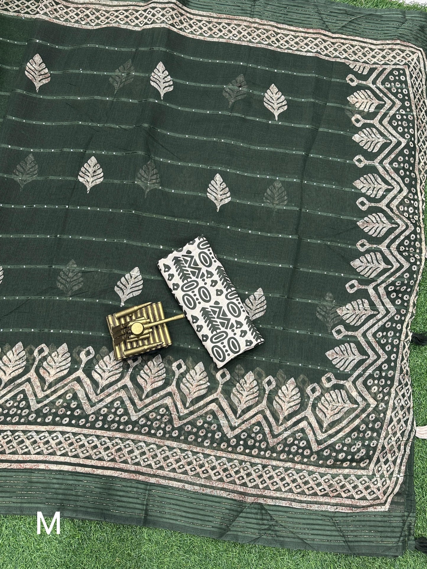 Batik Print and Zari Border Modal Cotton Saree with Blouse