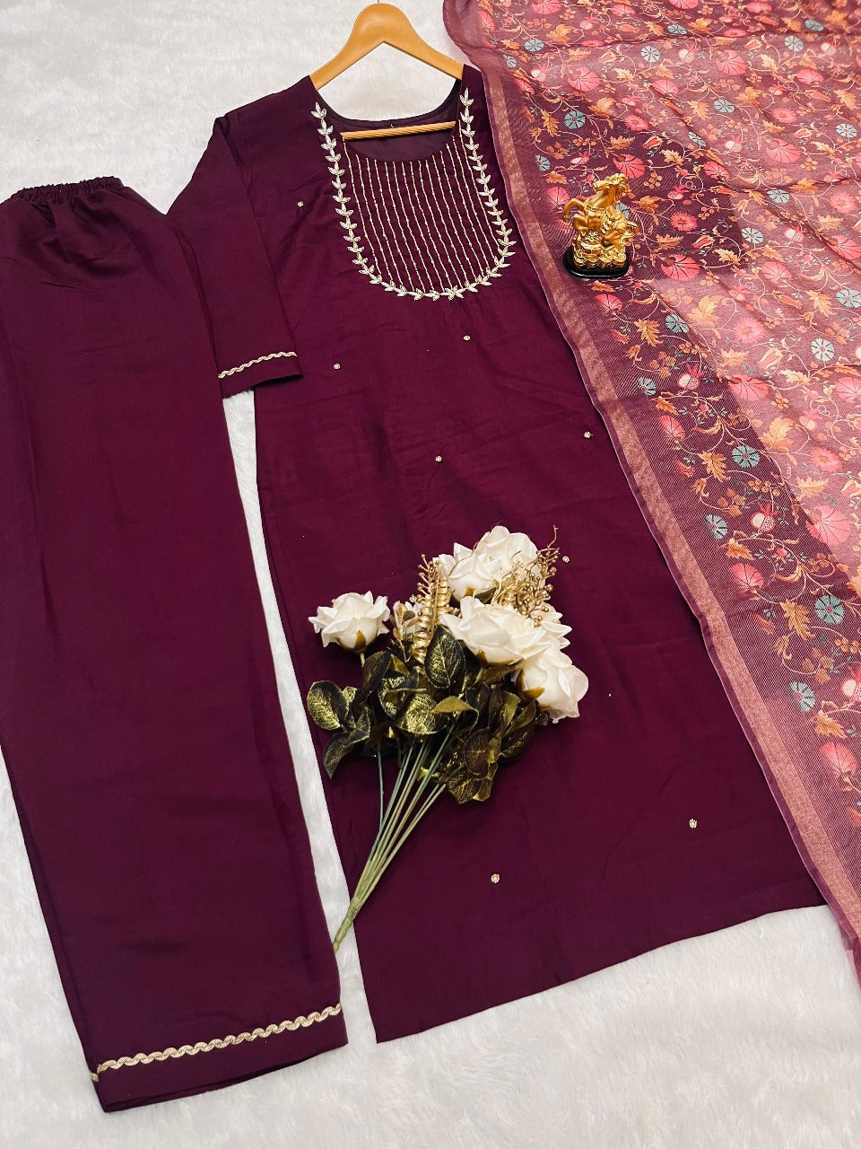 Handwork Silk Kurta Suit with Digital Printed Dupatta