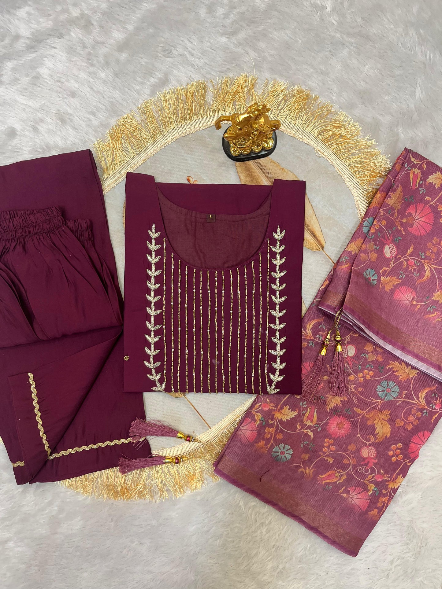 Handwork Silk Kurta Suit with Digital Printed Dupatta