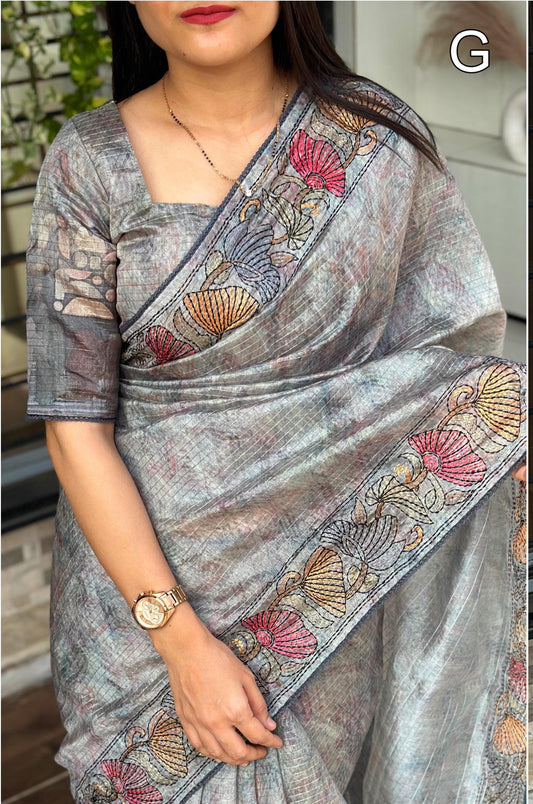 Festive  Rainbow Thread Weaving & GPO Border Muslin Silk Digital Print Saree with Blouse