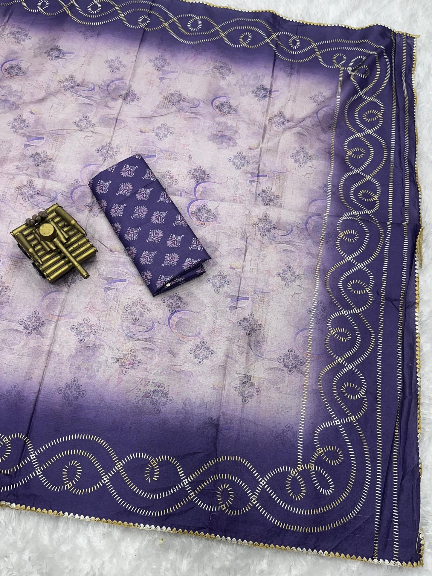 Designer Tussar Cotton Saree with Hand Kantha Work & Digital Print Blouse