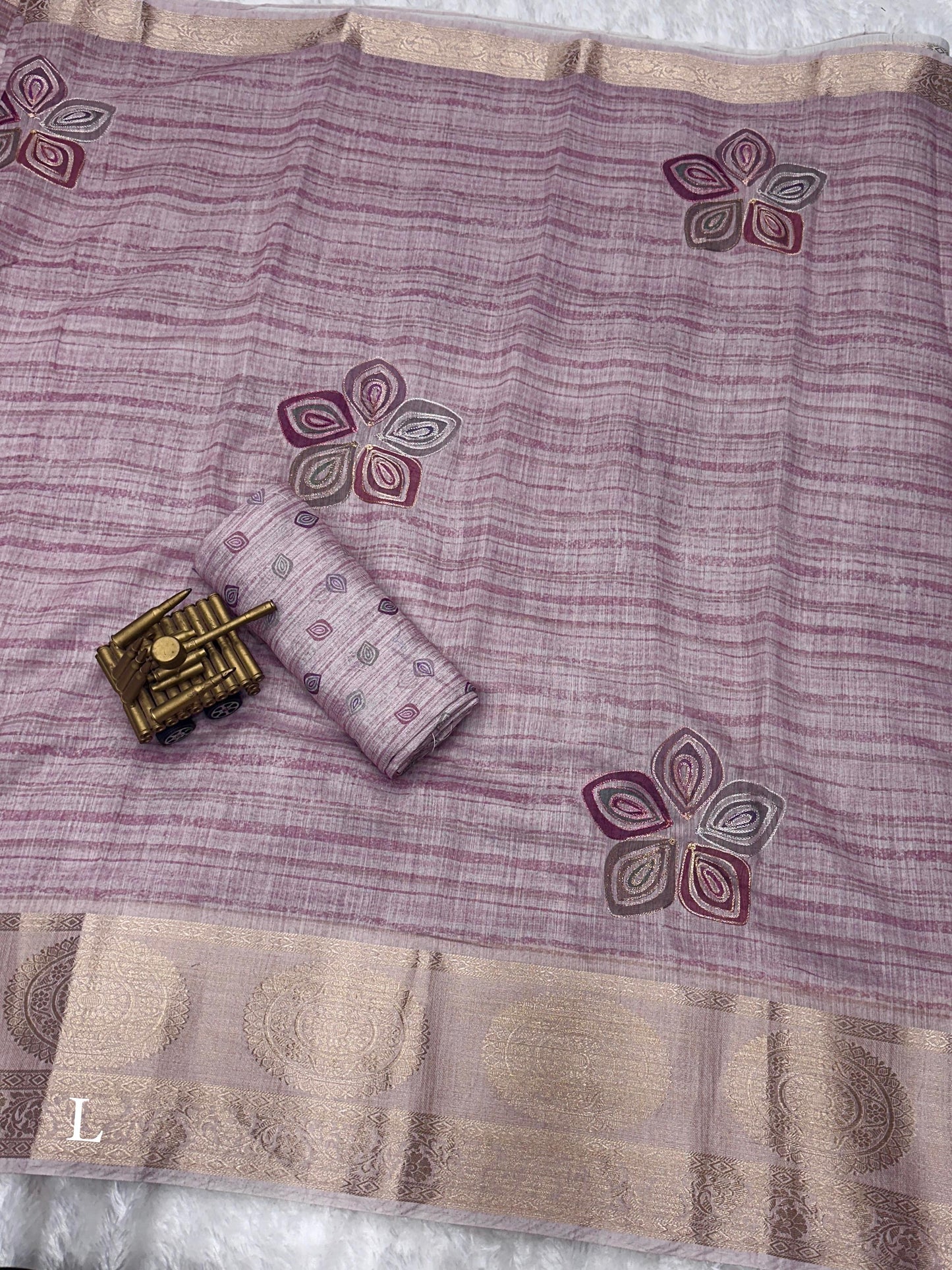 Designer Hand Kantha Zari Work & Digital Prints Tussar Cotton Saree with Blouse