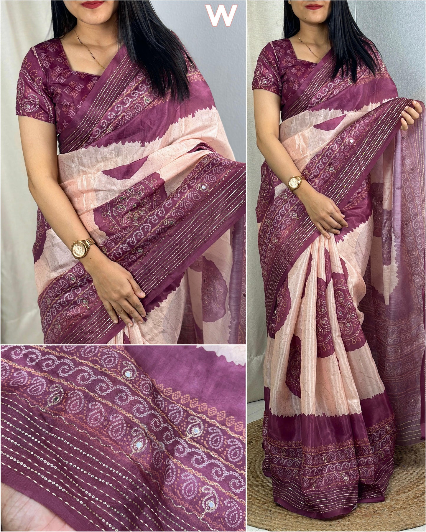 Festive Hand Kantha & Gotta Patti Mirror Work Colourful Silk Saree with Blouse