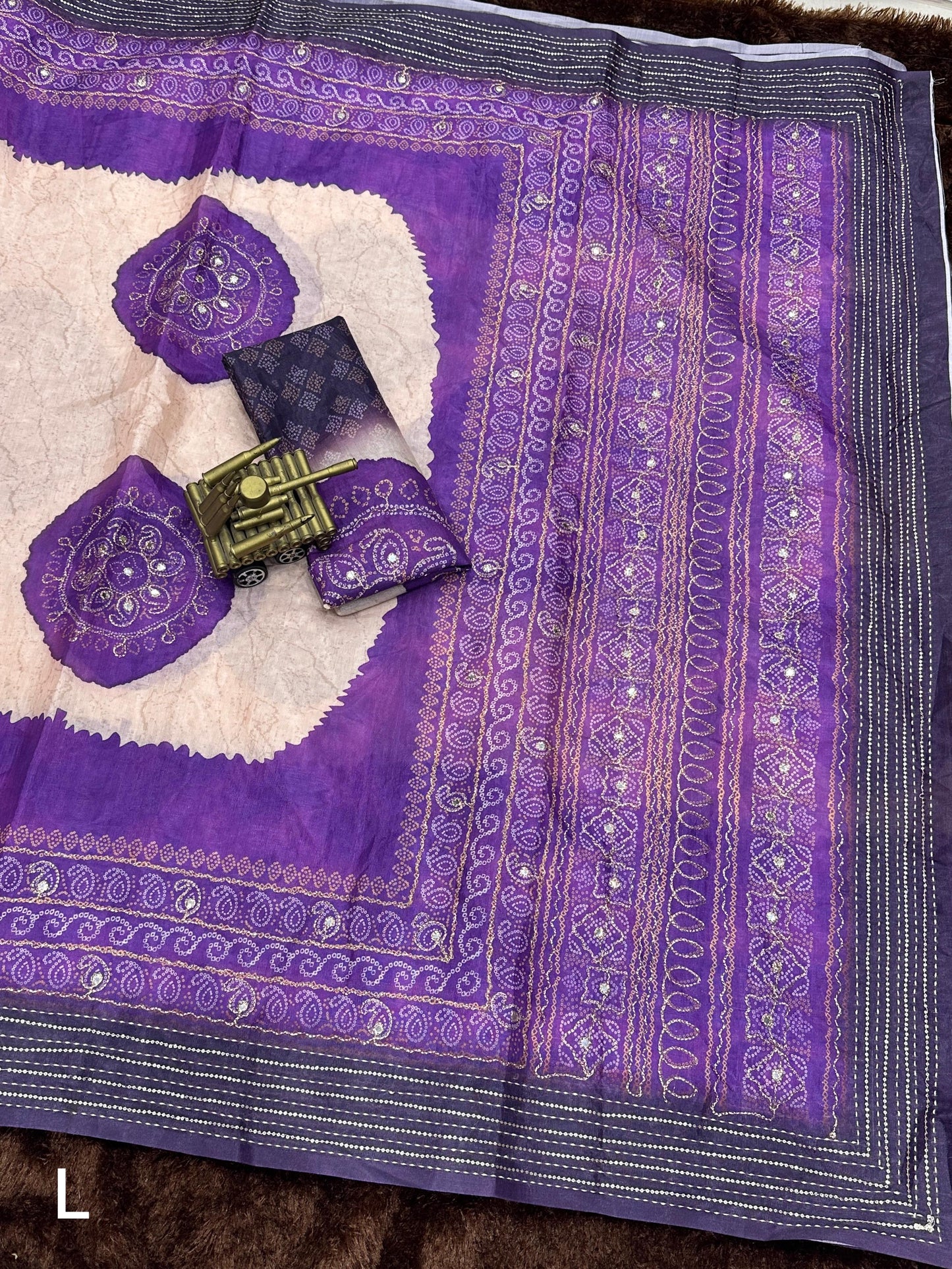 Festive Hand Kantha & Gotta Patti Mirror Work Colourful Silk Saree with Blouse