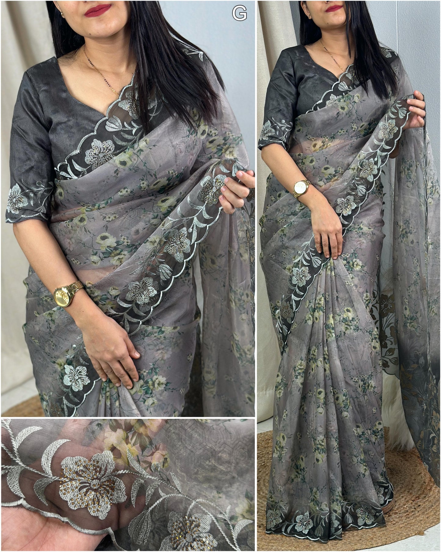 Elegant Rangin Silk Saree with Multi Thread Embroidery & Swarovski Work