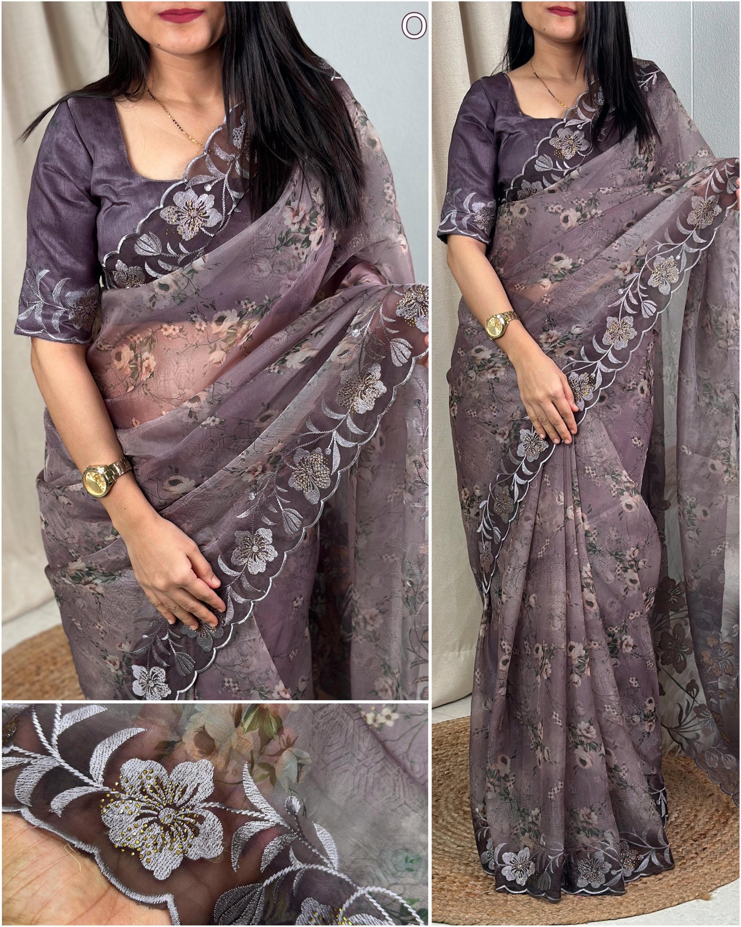 Elegant Rangin Silk Saree with Multi Thread Embroidery & Swarovski Work