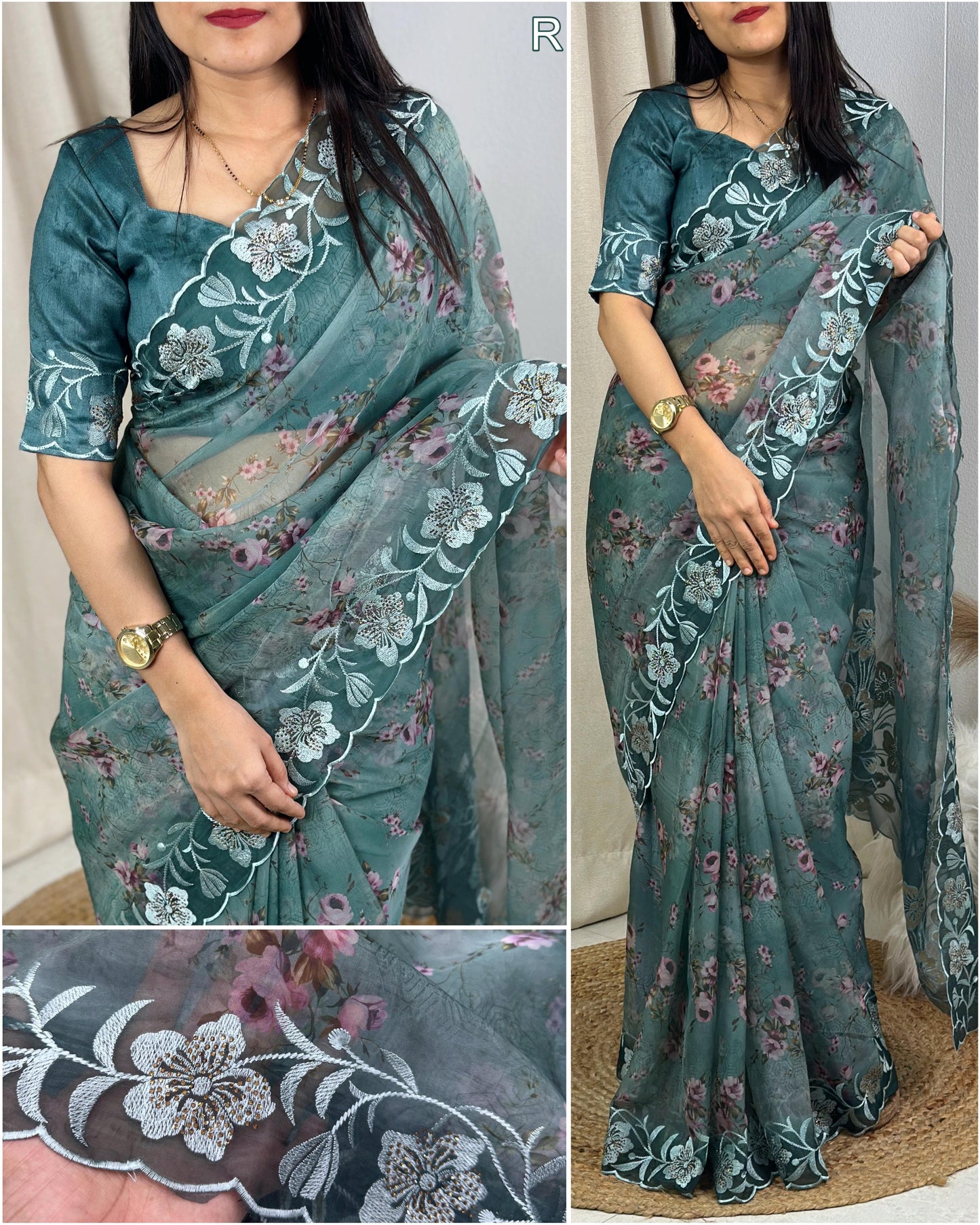 Elegant Rangin Silk Saree with Multi Thread Embroidery & Swarovski Work