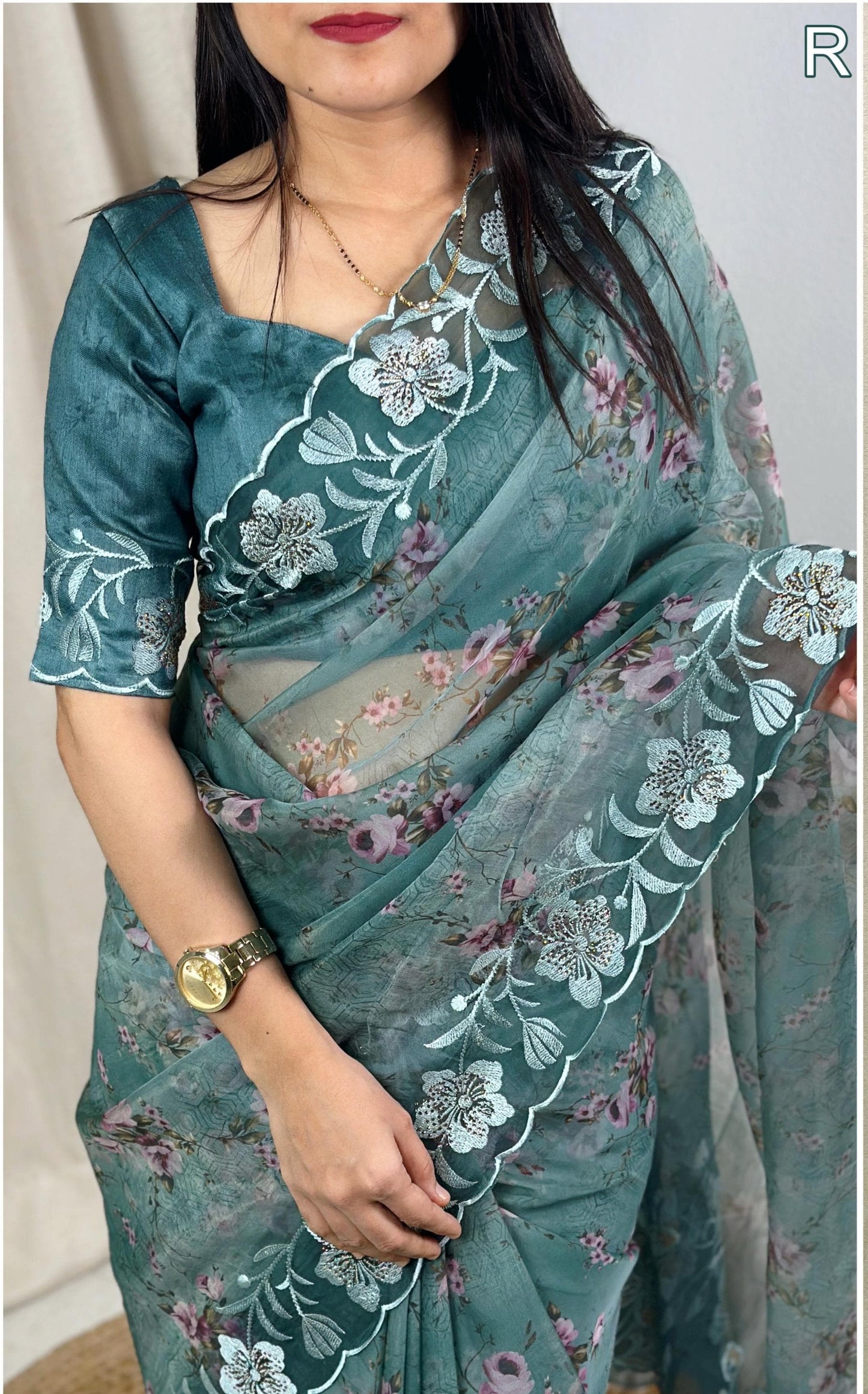 Elegant Rangin Silk Saree with Multi Thread Embroidery & Swarovski Work