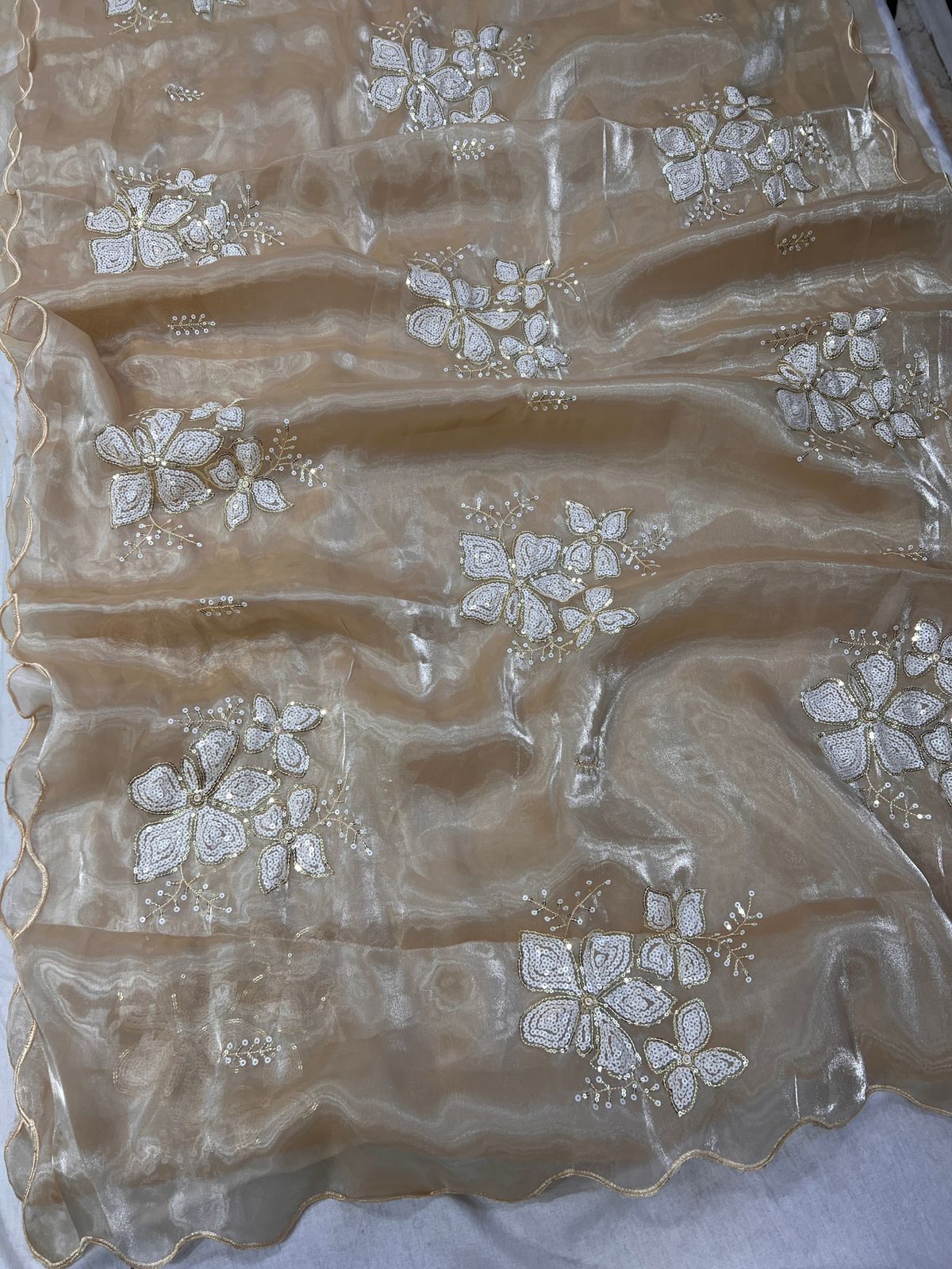 Pure Soft Jimmy Choo Silk Saree with Heavy Embroidery Sequence & Cut Work Border