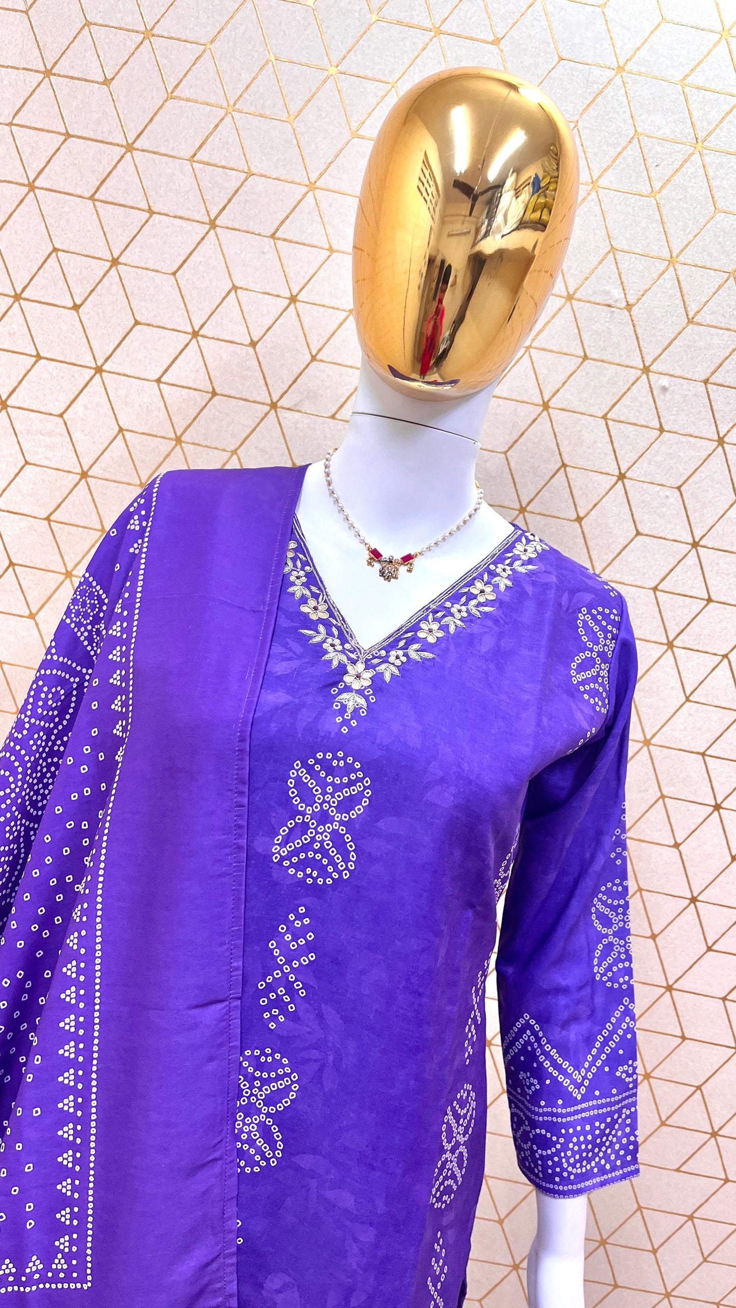 Purple Designer Handwork Digital Printed Kurta Top & Pant Set with Maslin Dupatta