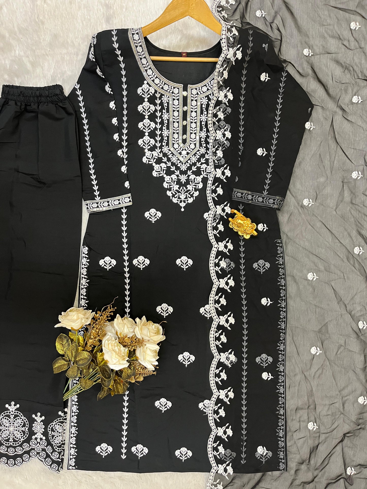 Designer Sequence Embroidered Kurta, Pant & Dupatta Set