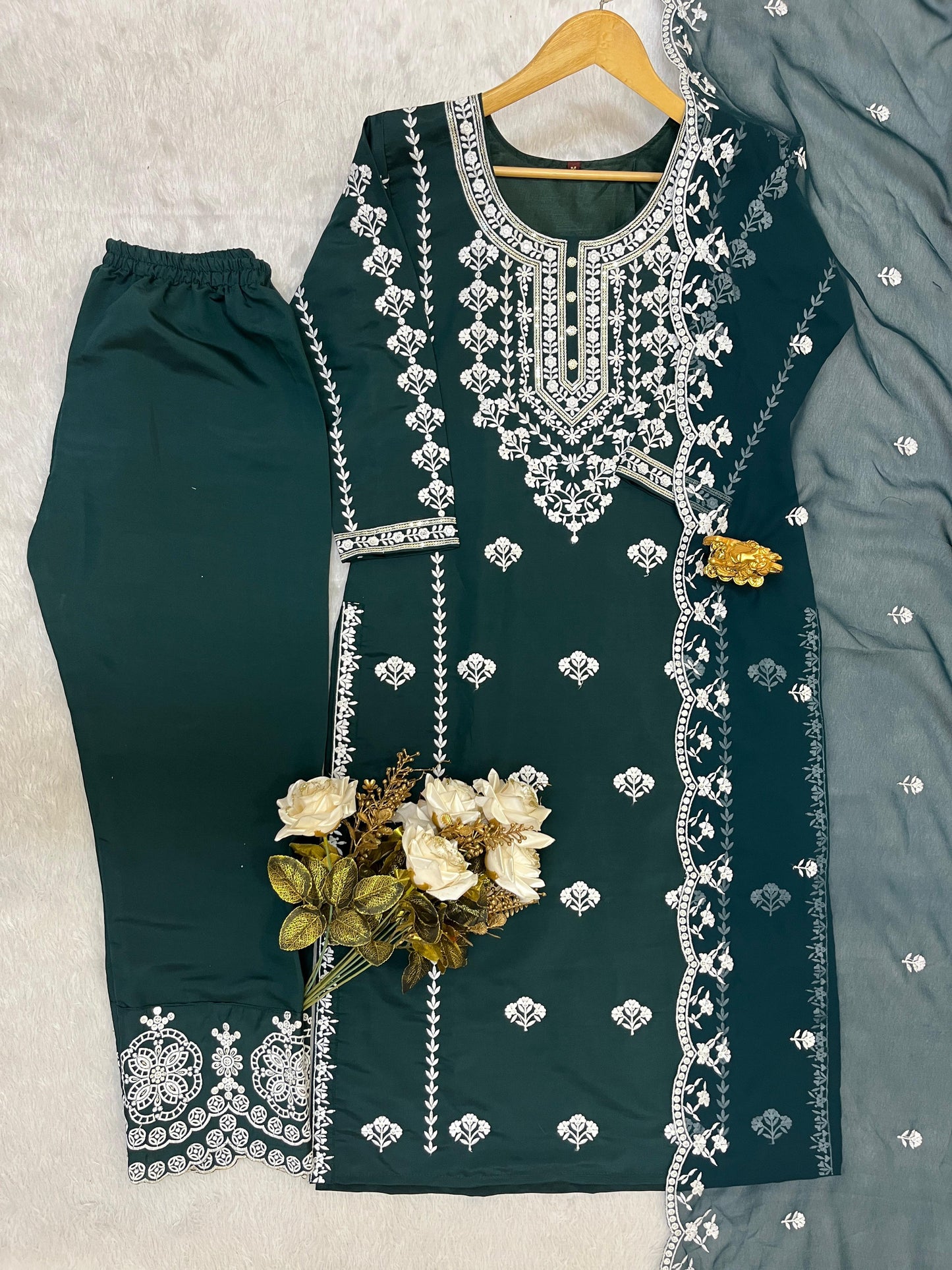 Designer Sequence Embroidered Kurta, Pant & Dupatta Set