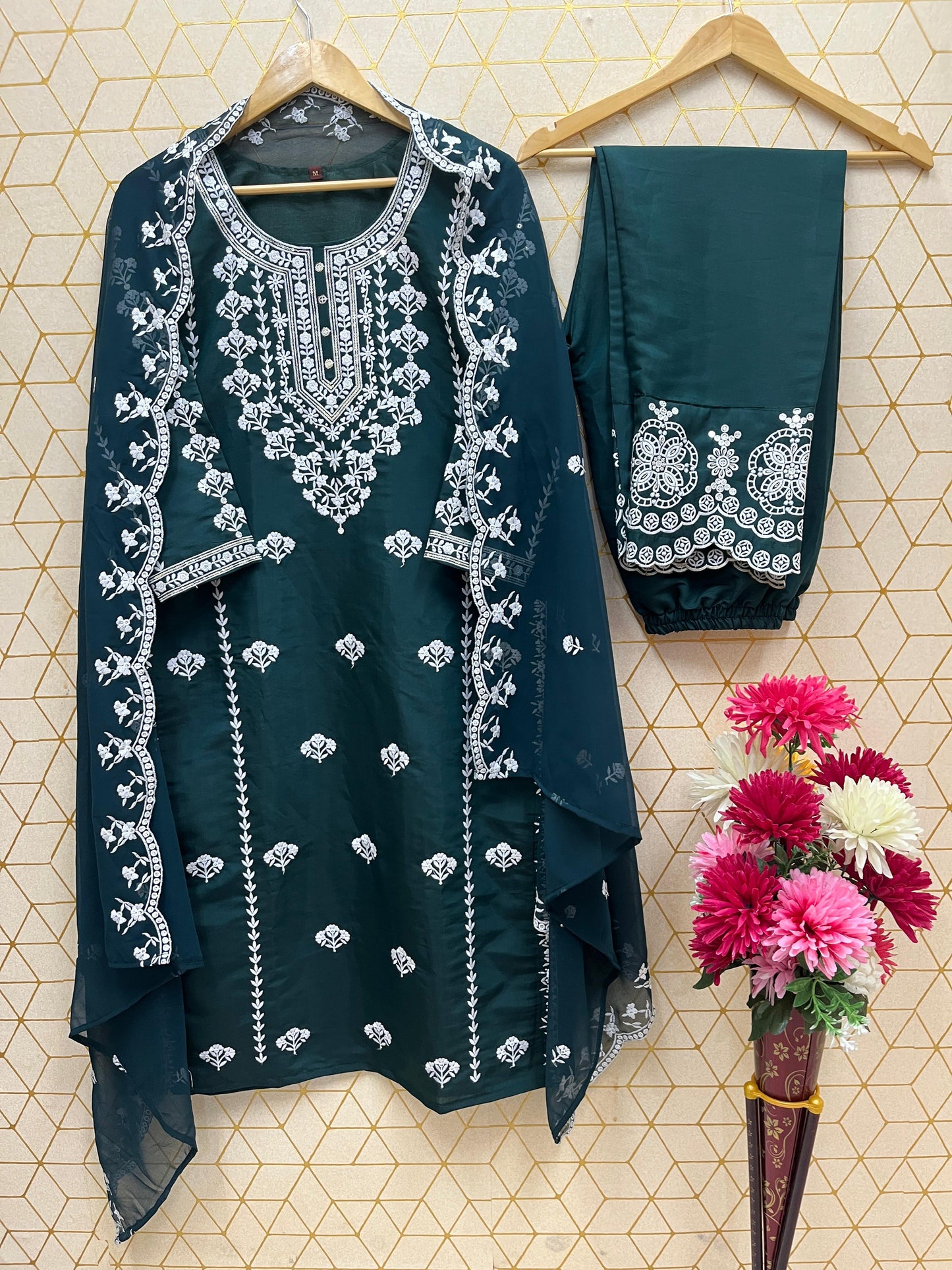 Designer Sequence Embroidered Kurta, Pant & Dupatta Set