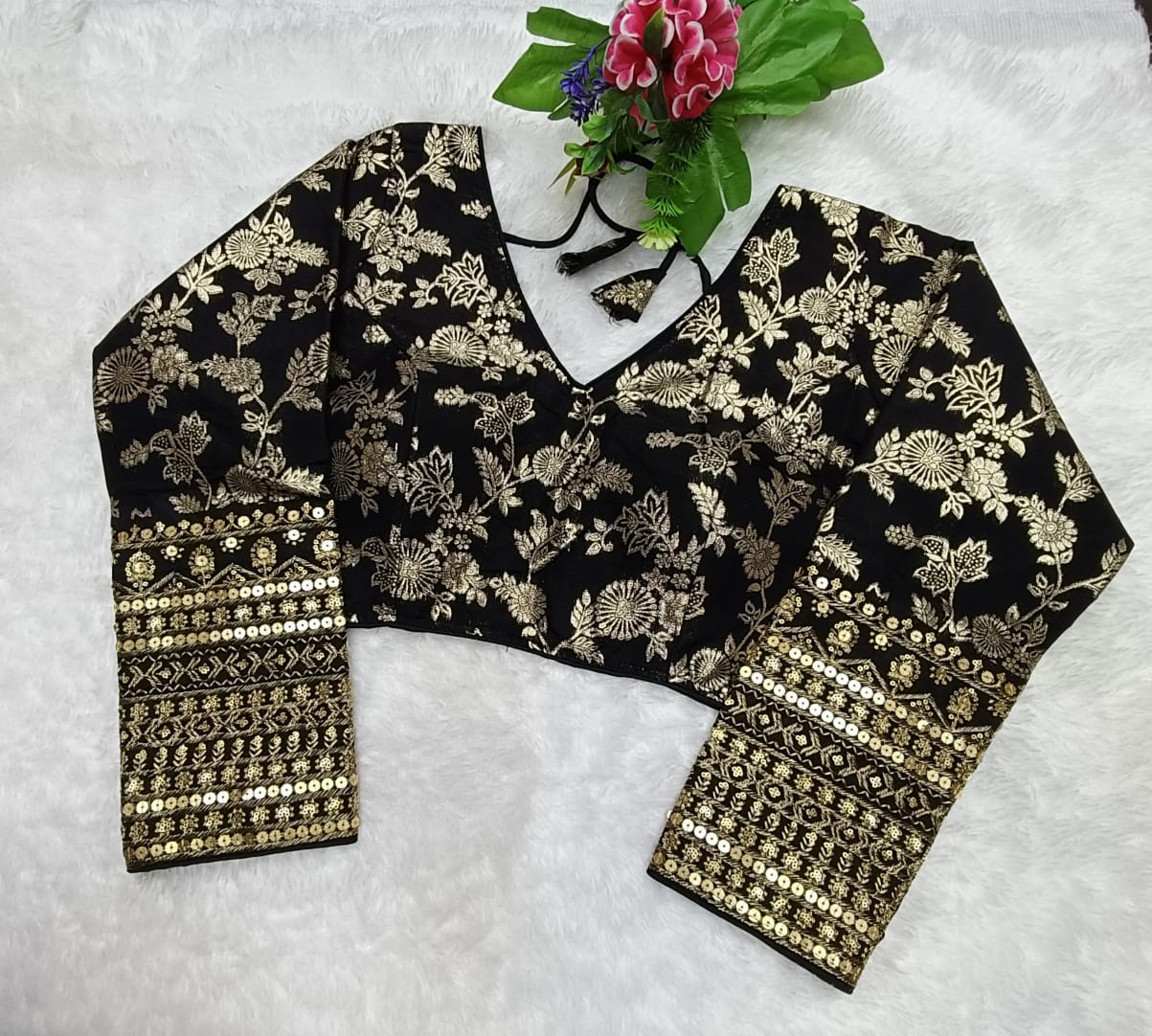 Trending Embroidery sequence with zari work Dola Silk Blouse