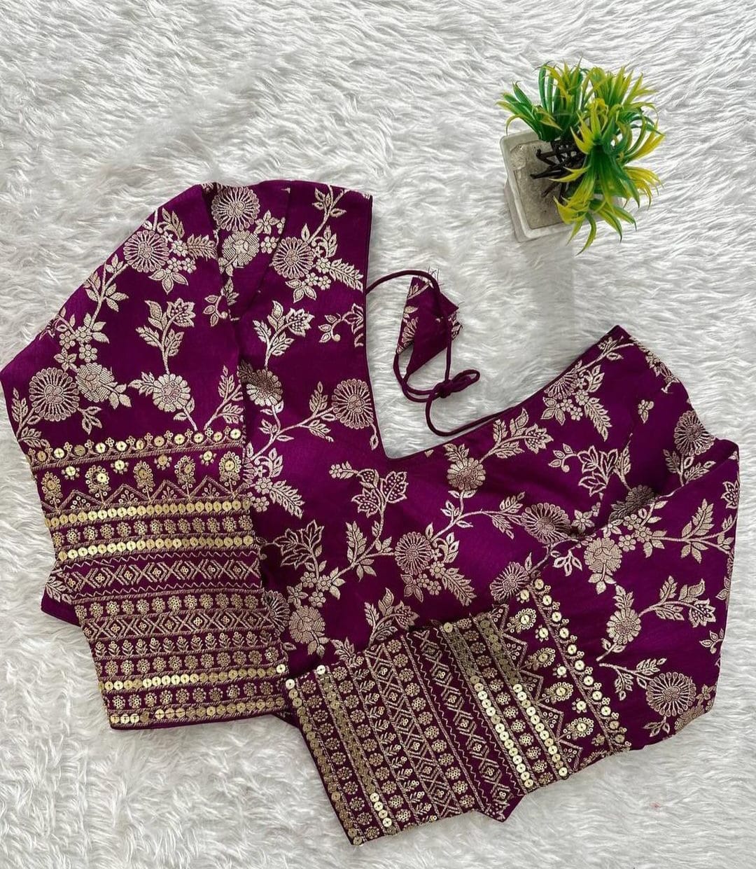 Trending Embroidery sequence with zari work Dola Silk Blouse