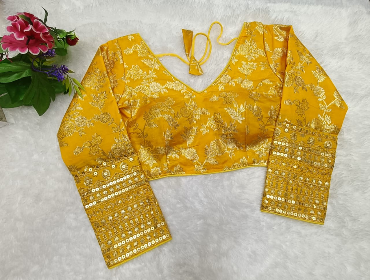 Trending Embroidery sequence with zari work Dola Silk Blouse