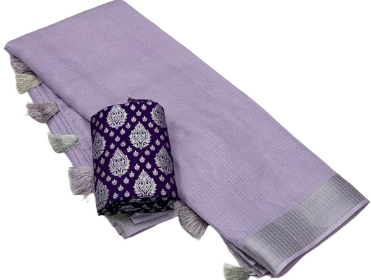 Women'Zari Woven Border Plain Kota Silk Saree With Banarasi Silk Blouse